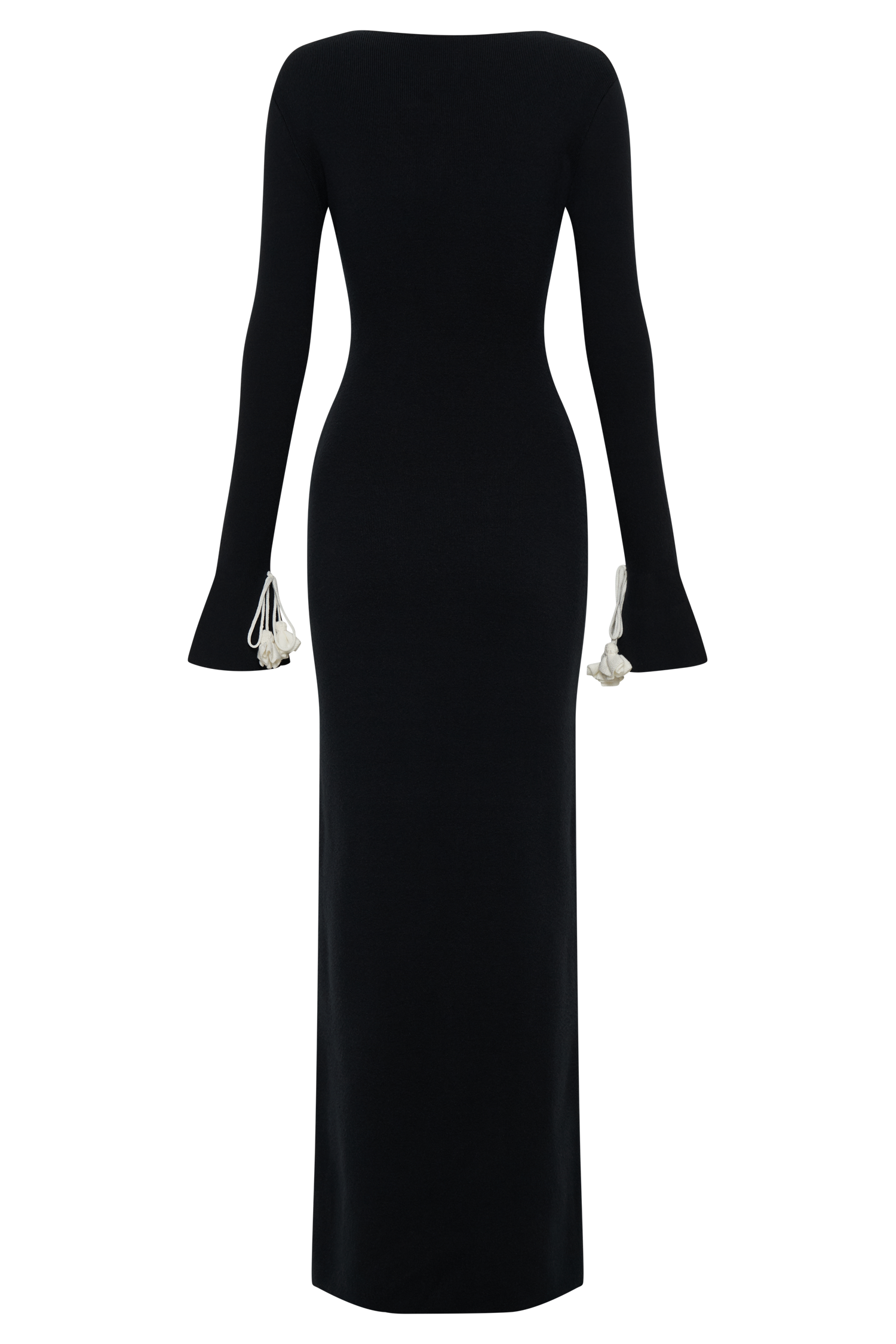 Knit Maxi Dress with Floral Ties & V Neckline | Erica Black & White