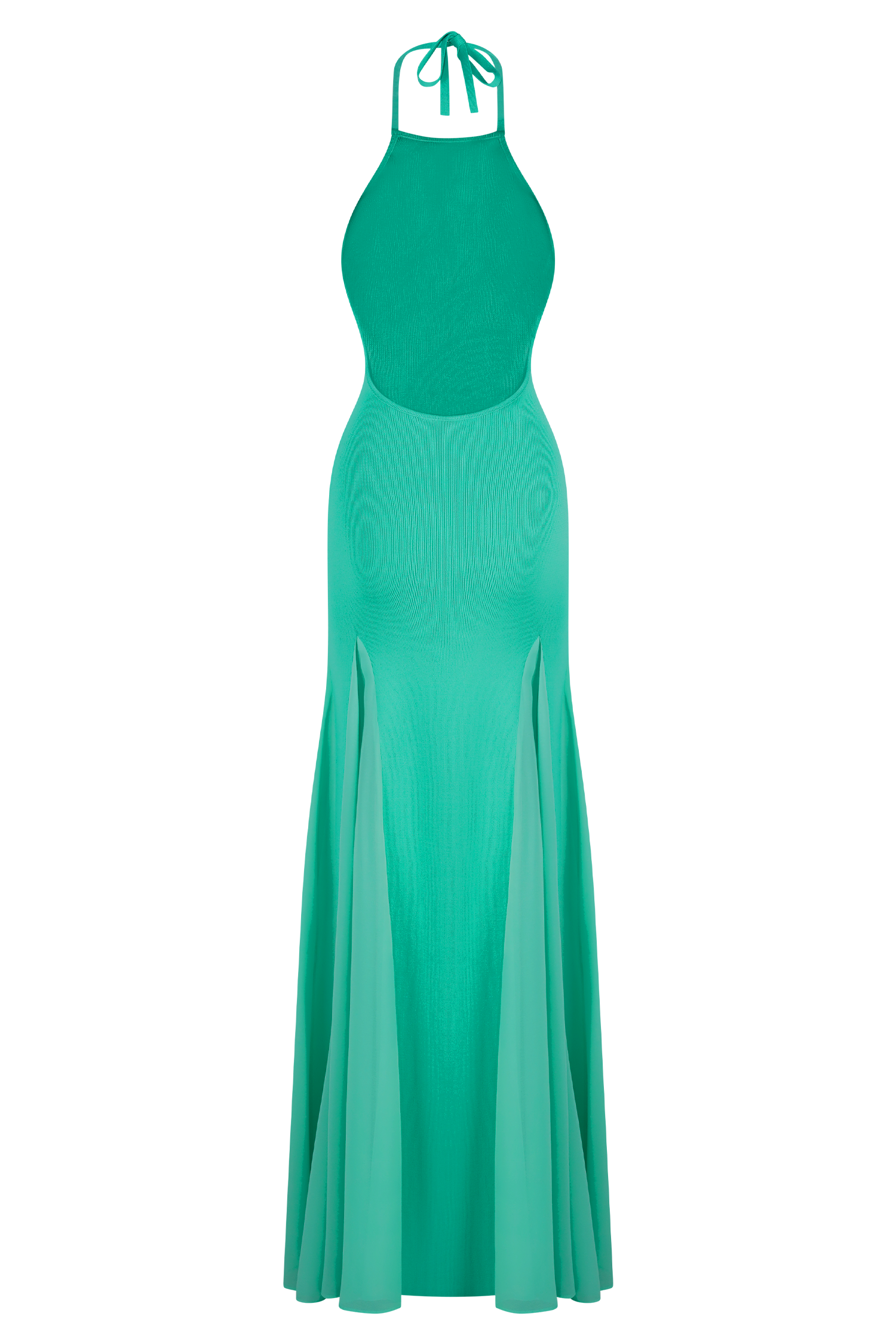 Knit & Mesh Halter Maxi Dress with Chiffon Skirt | Soleil