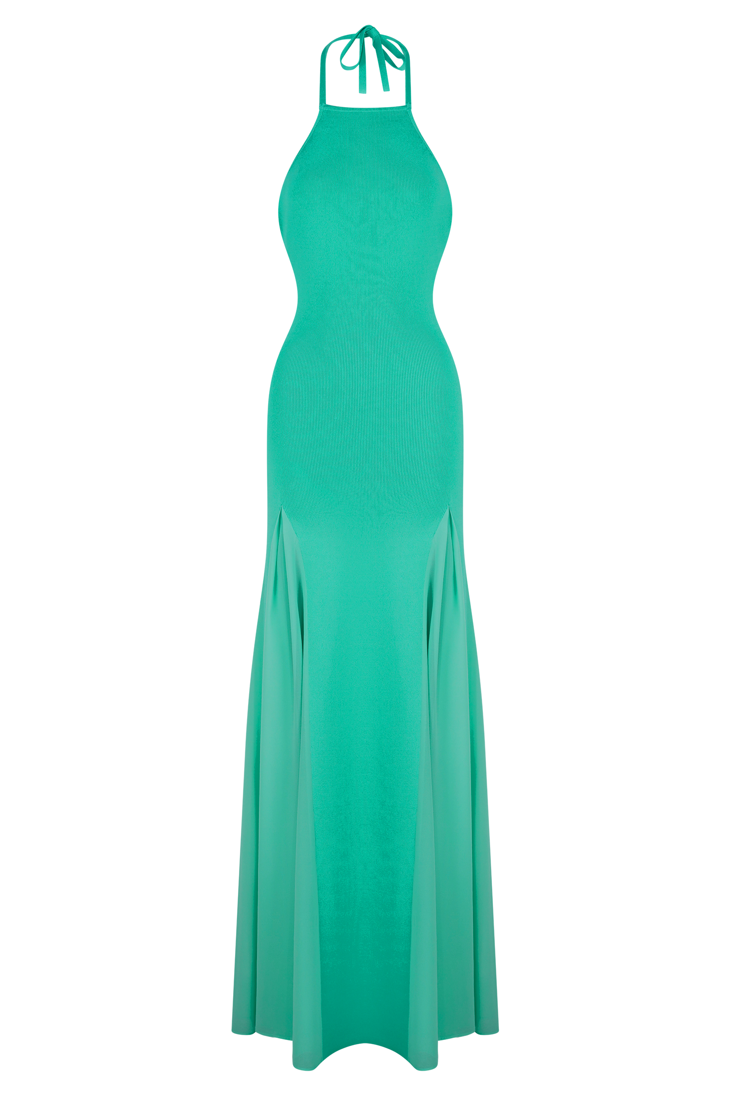 Knit & Mesh Halter Maxi Dress with Chiffon Skirt | Soleil
