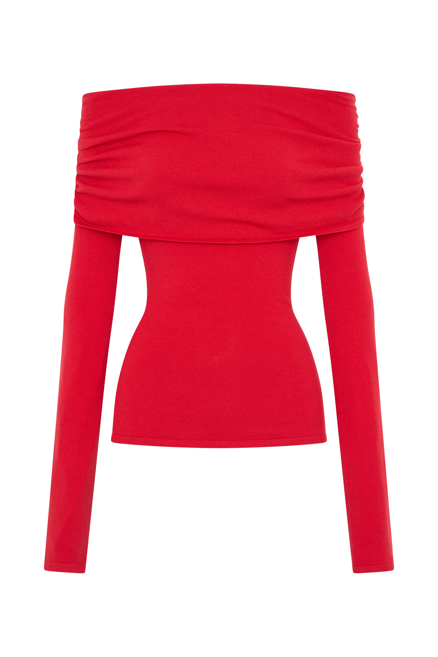 Off Shoulder Knit Top with Long Sleeves & Front Tie | Polly Red