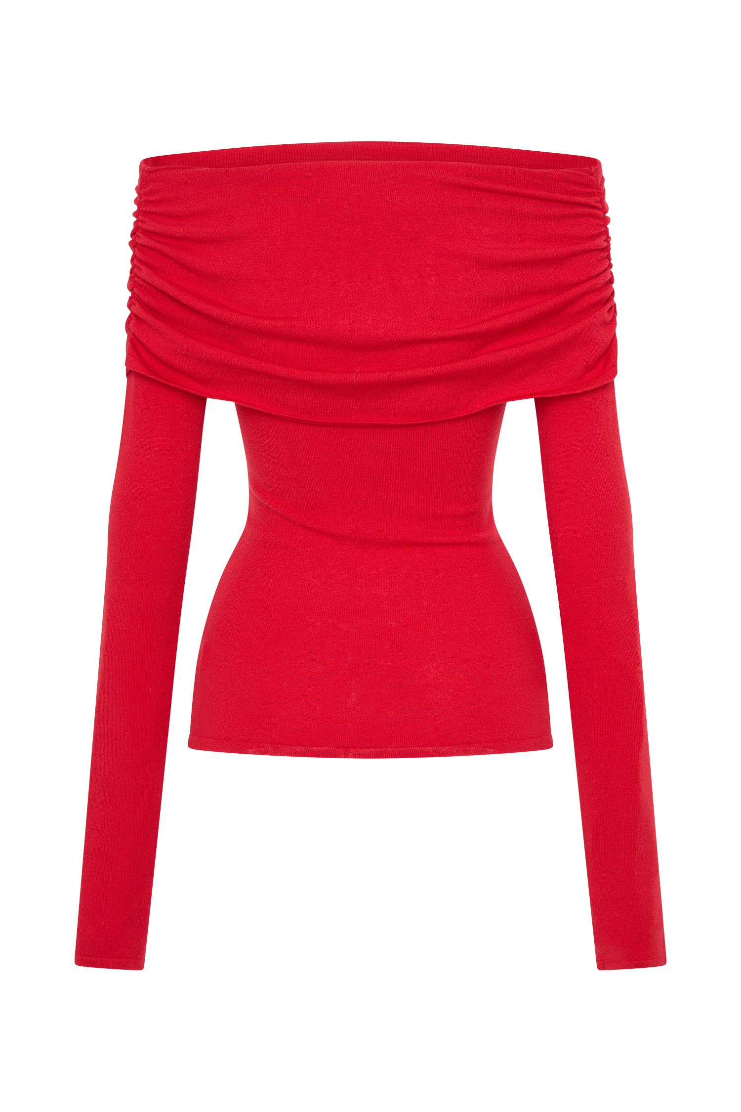 Off Shoulder Knit Top with Long Sleeves & Front Tie | Polly Red