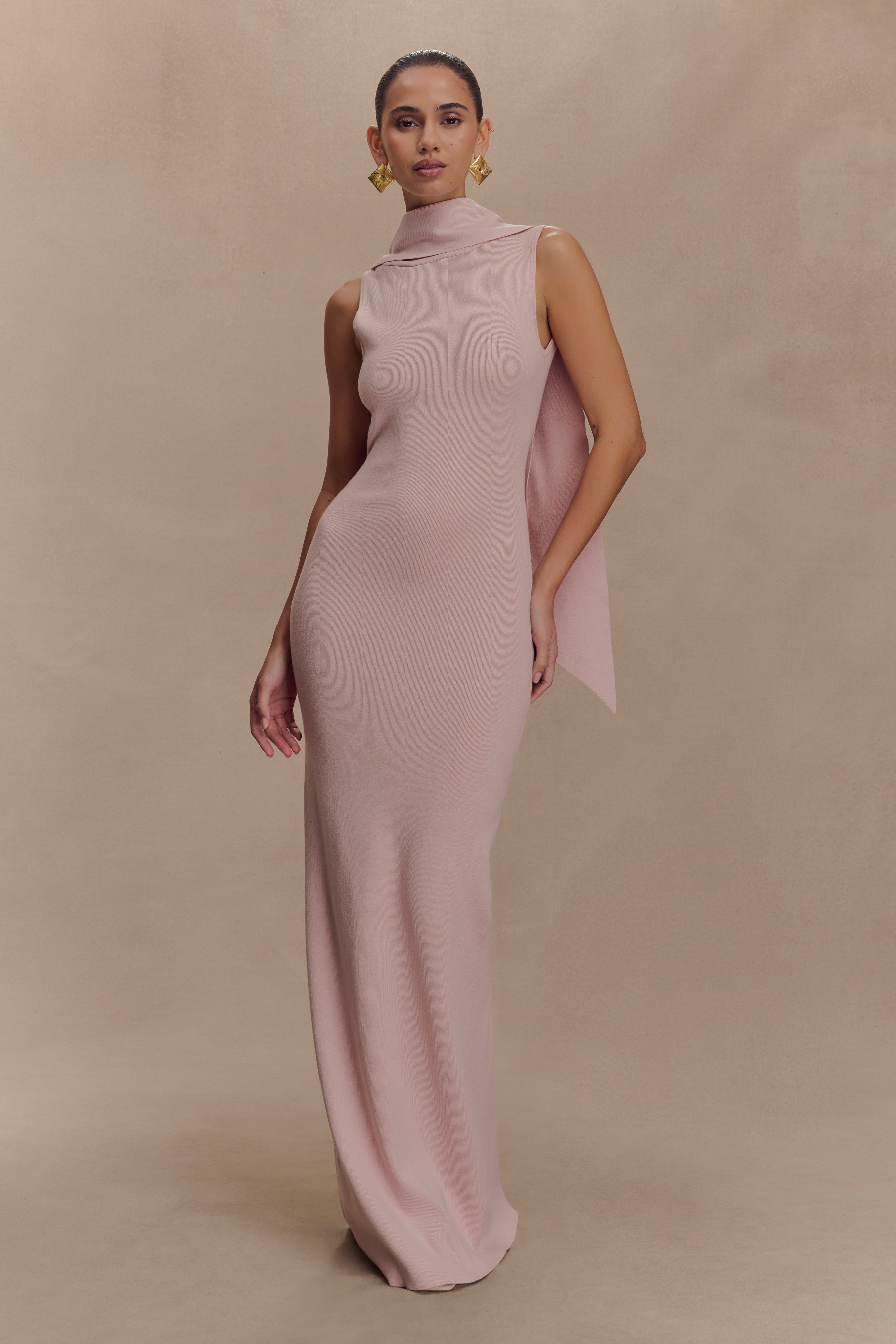 Sleeveless Knit Maxi Dress with Scarf Neckline & Back Vent | Darby
