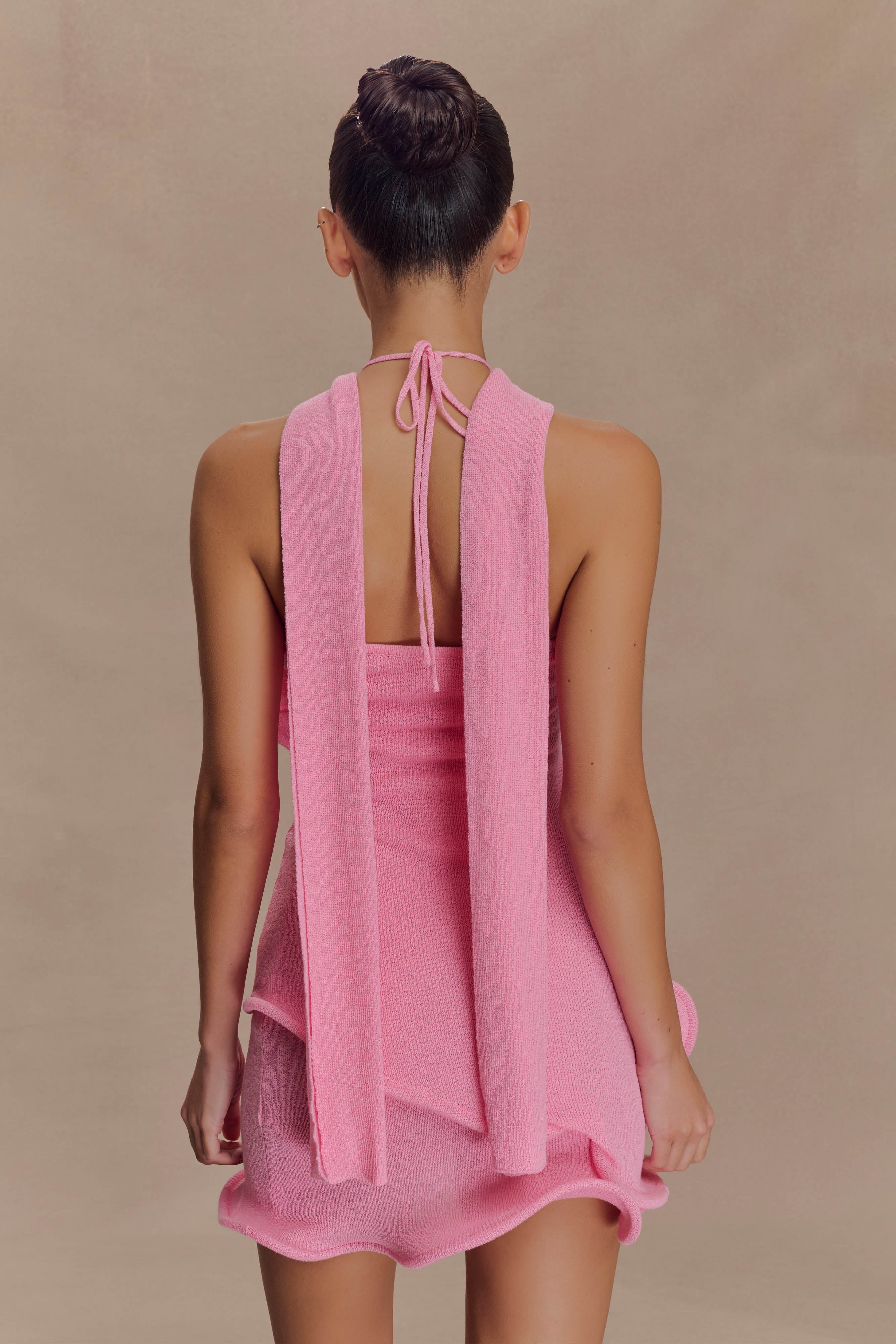Halter Neck Mini Dress with Scarf Detail & Fishtail Hem | Caprice