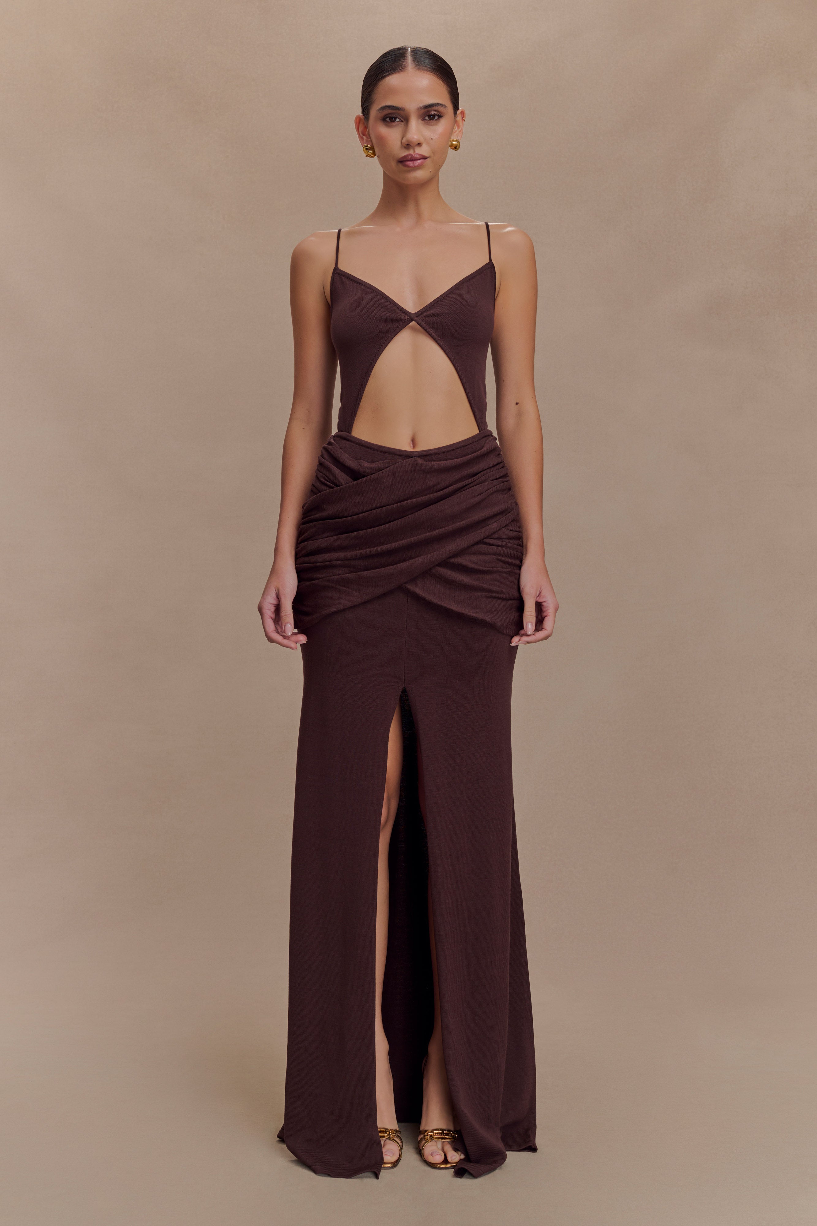 Wrap Over Knit Maxi Dress with Cutouts & Split | Reama
