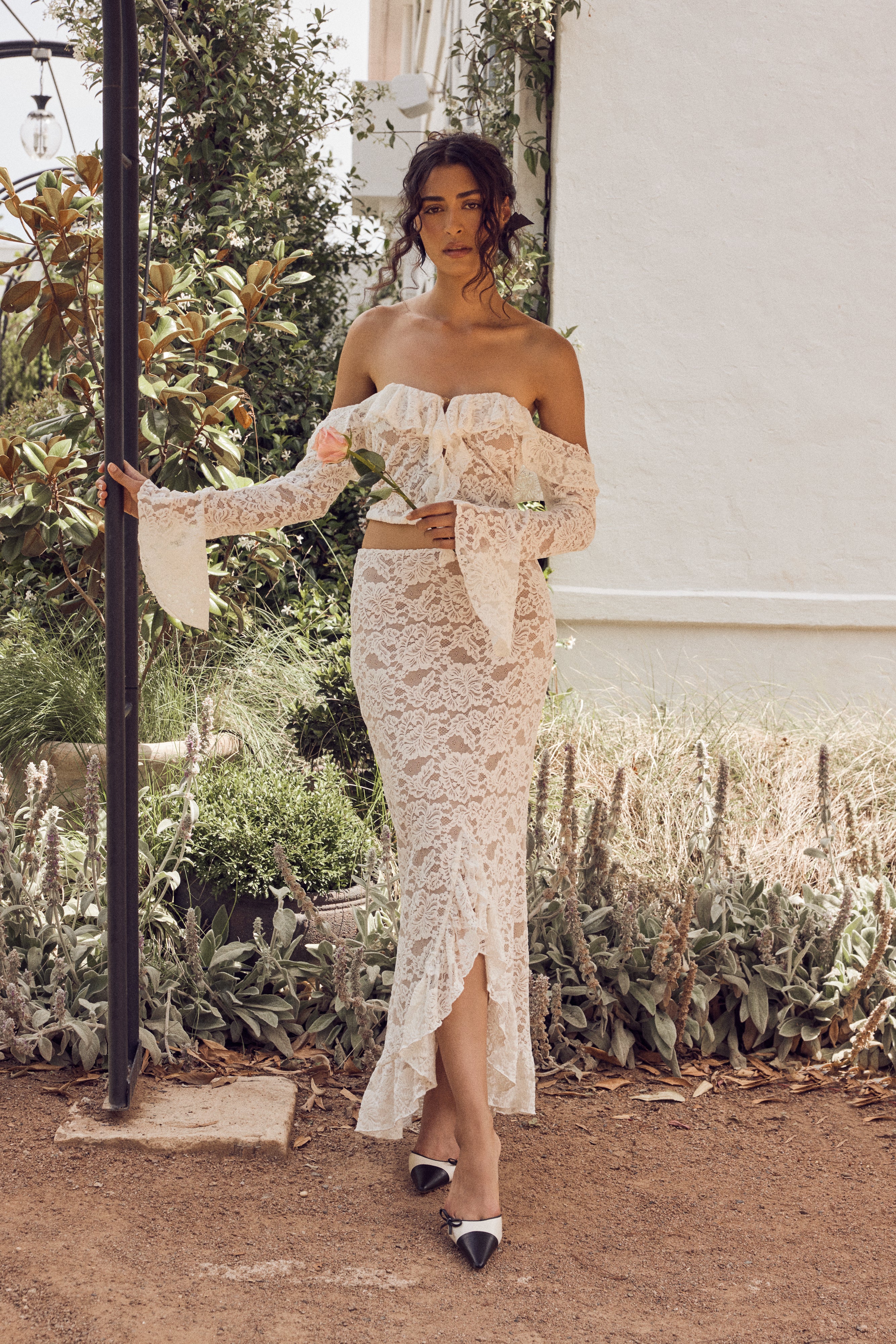 Lace Plisse Maxi Skirt for Women | Ivory | Artemis