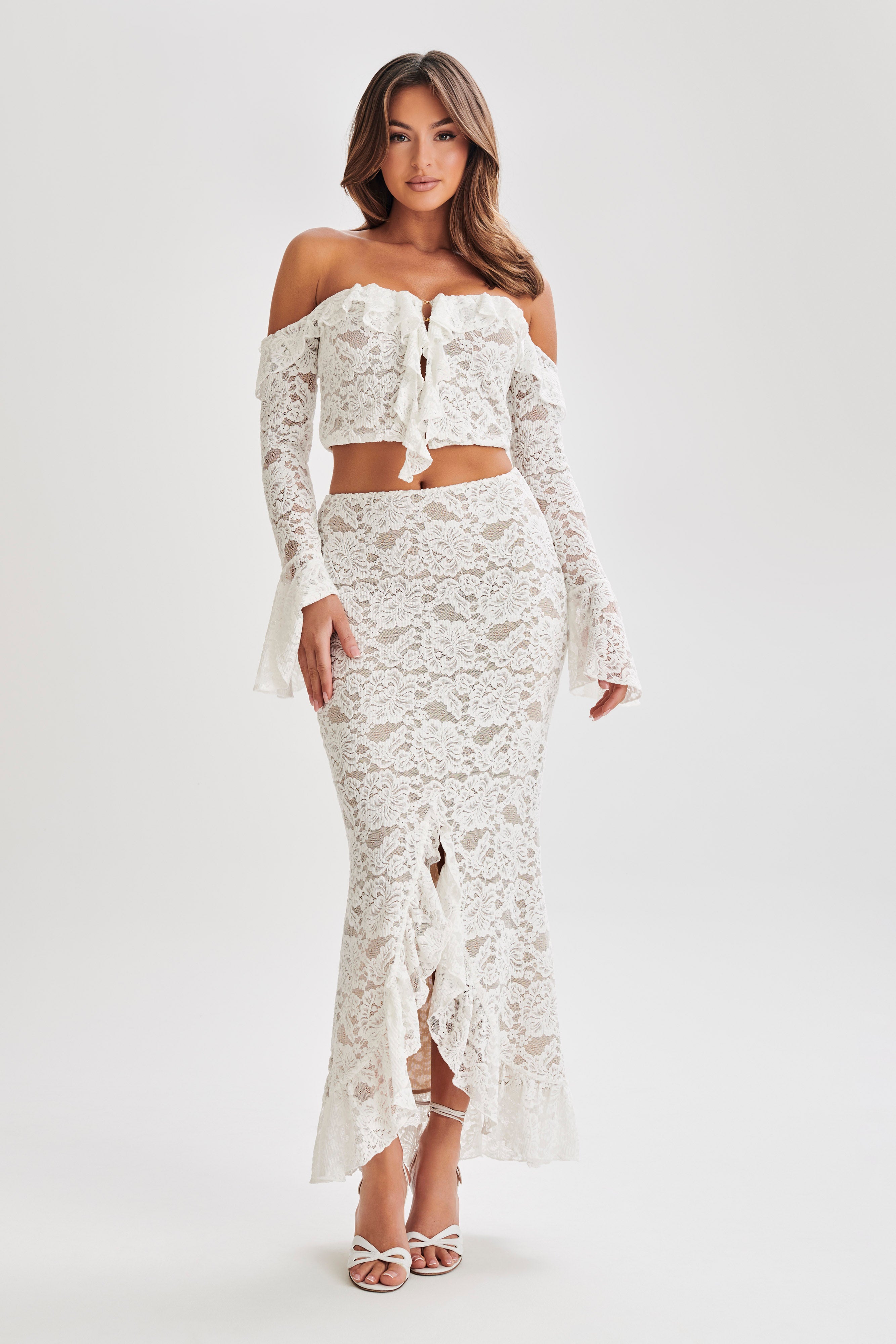 Lace Plisse Maxi Skirt for Women | Ivory | Artemis