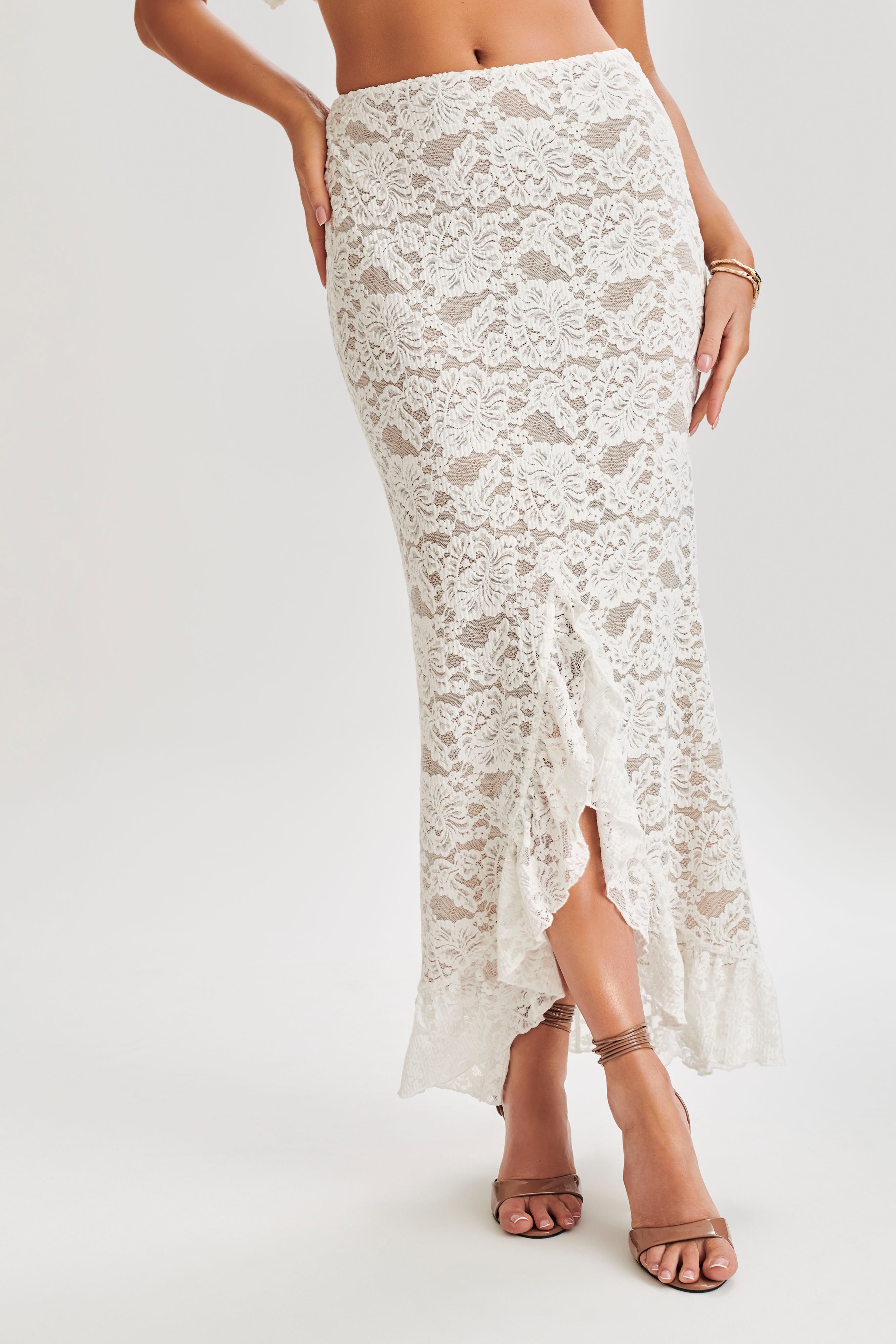 Lace Plisse Maxi Skirt for Women | Ivory | Artemis