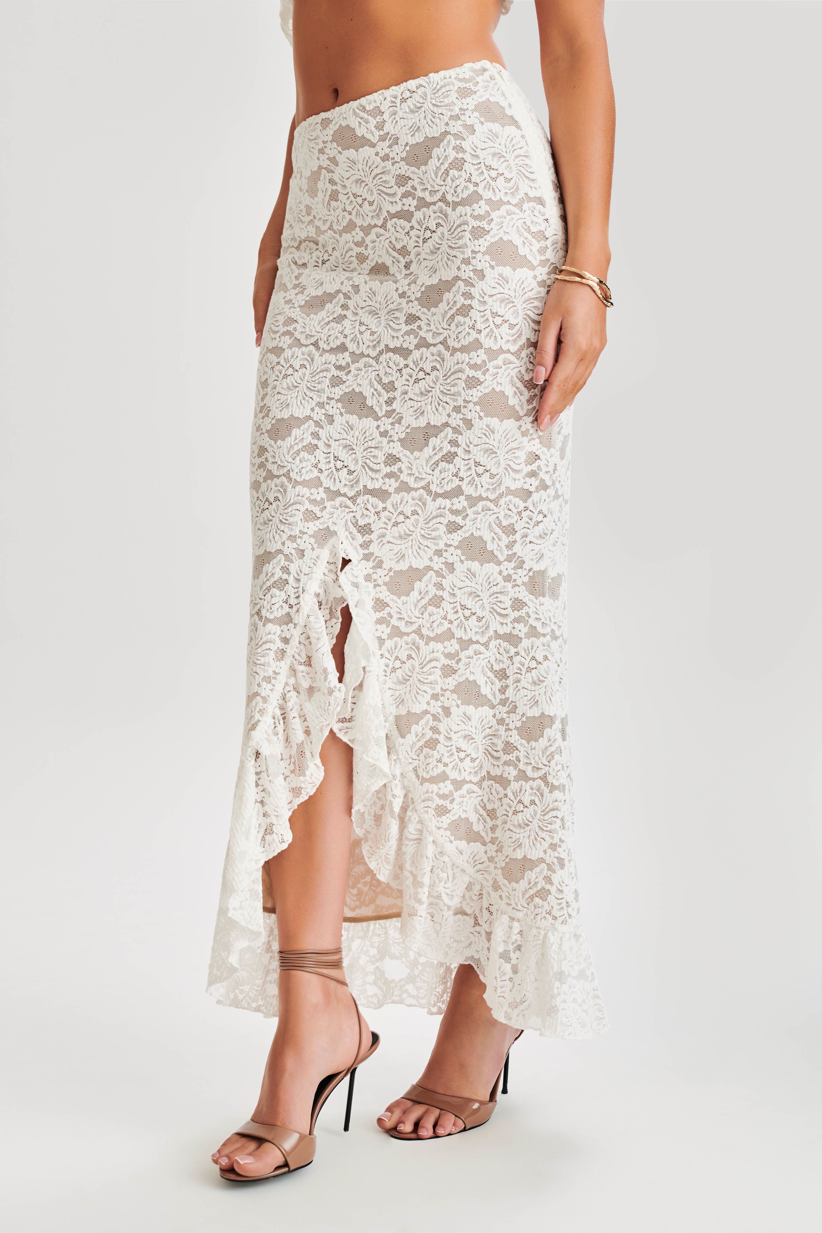 Lace Plisse Maxi Skirt for Women | Ivory | Artemis