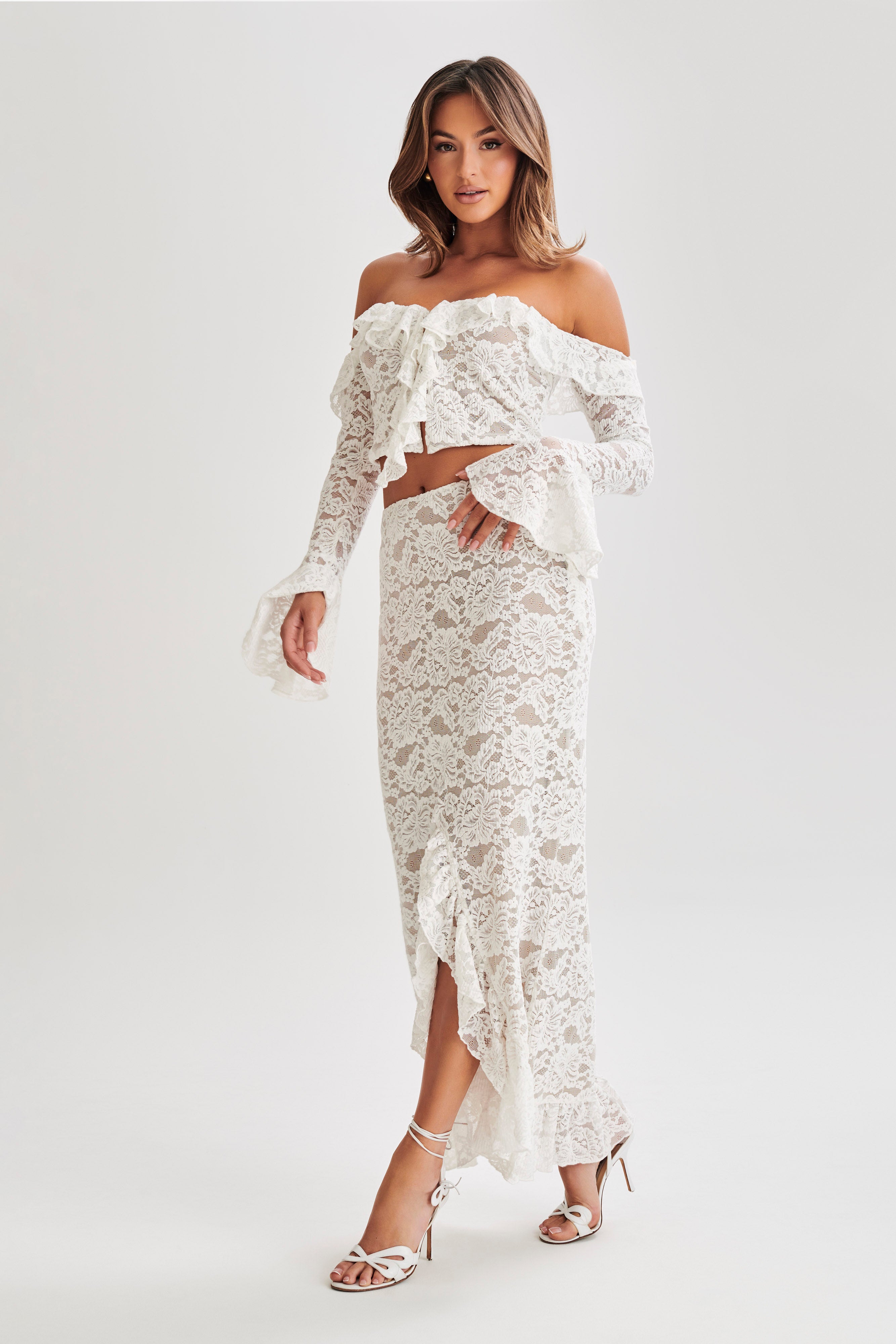 Lace Plisse Maxi Skirt for Women | Ivory | Artemis