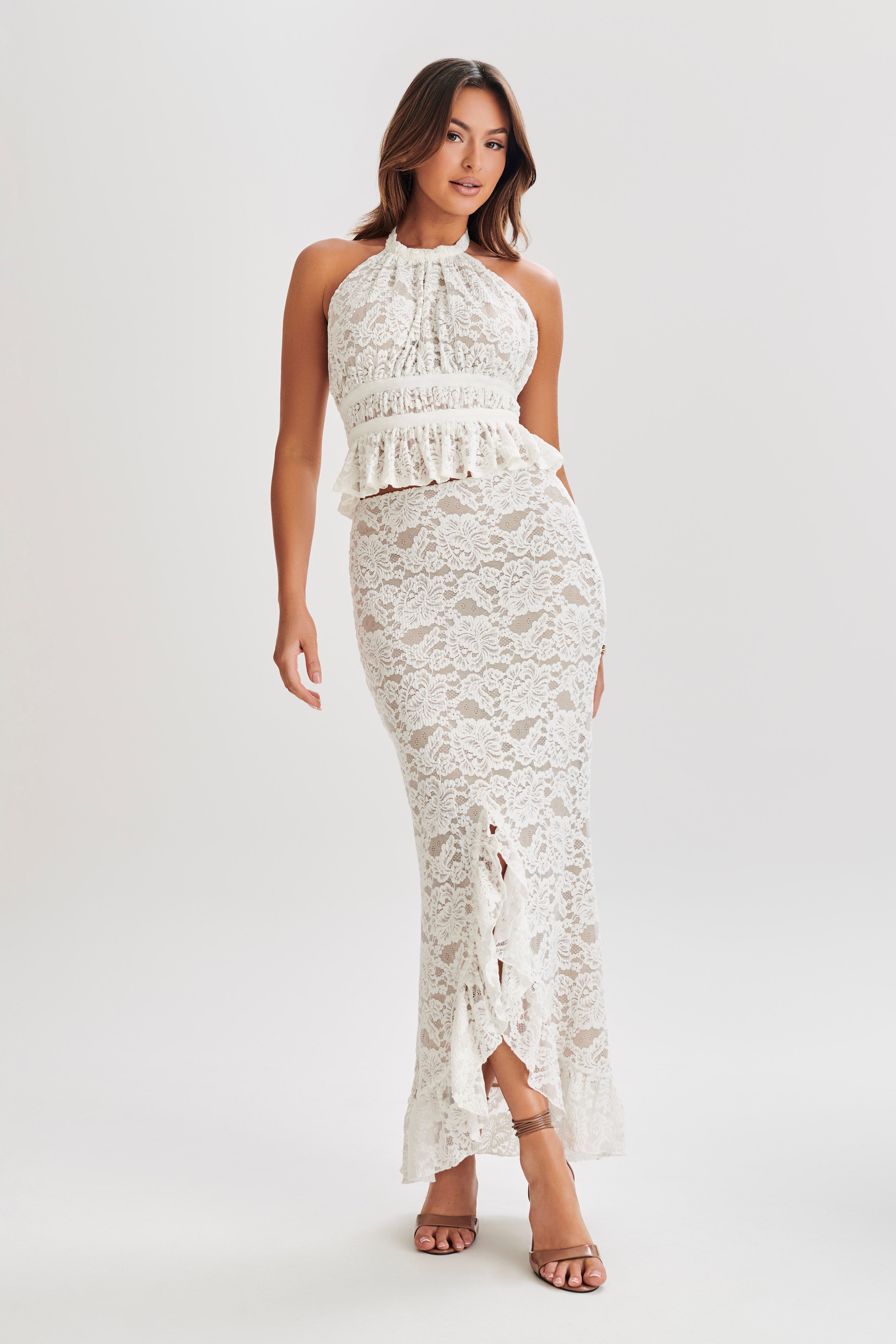 Lace Plisse Maxi Skirt for Women | Ivory | Artemis