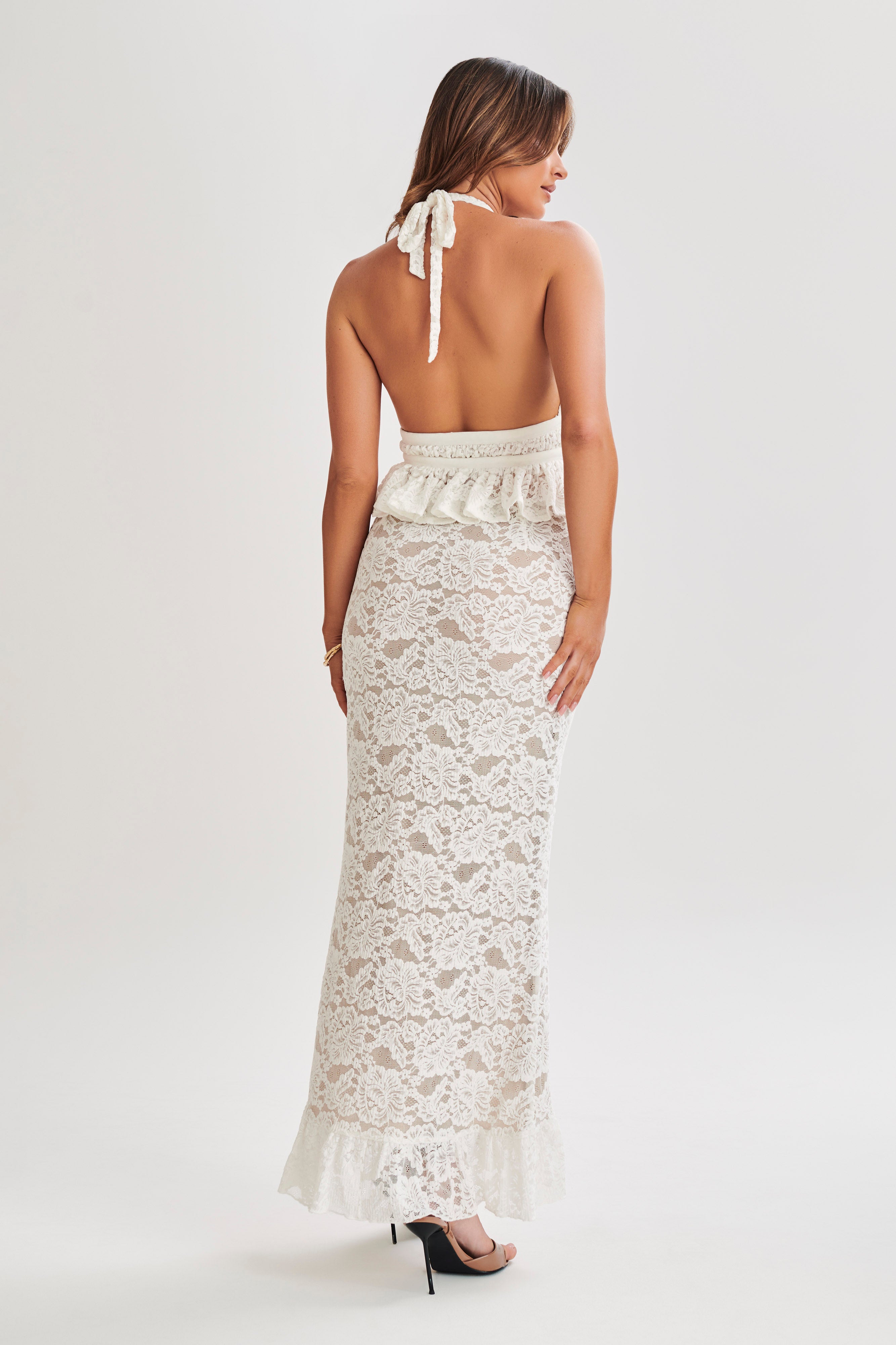Lace Plisse Maxi Skirt for Women | Ivory | Artemis