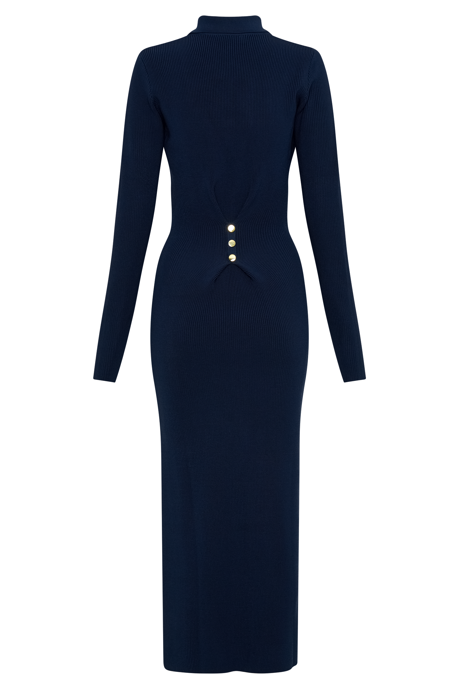 Buttoned Knit Midi Dress with Collar & Cinched Waist | Abbey