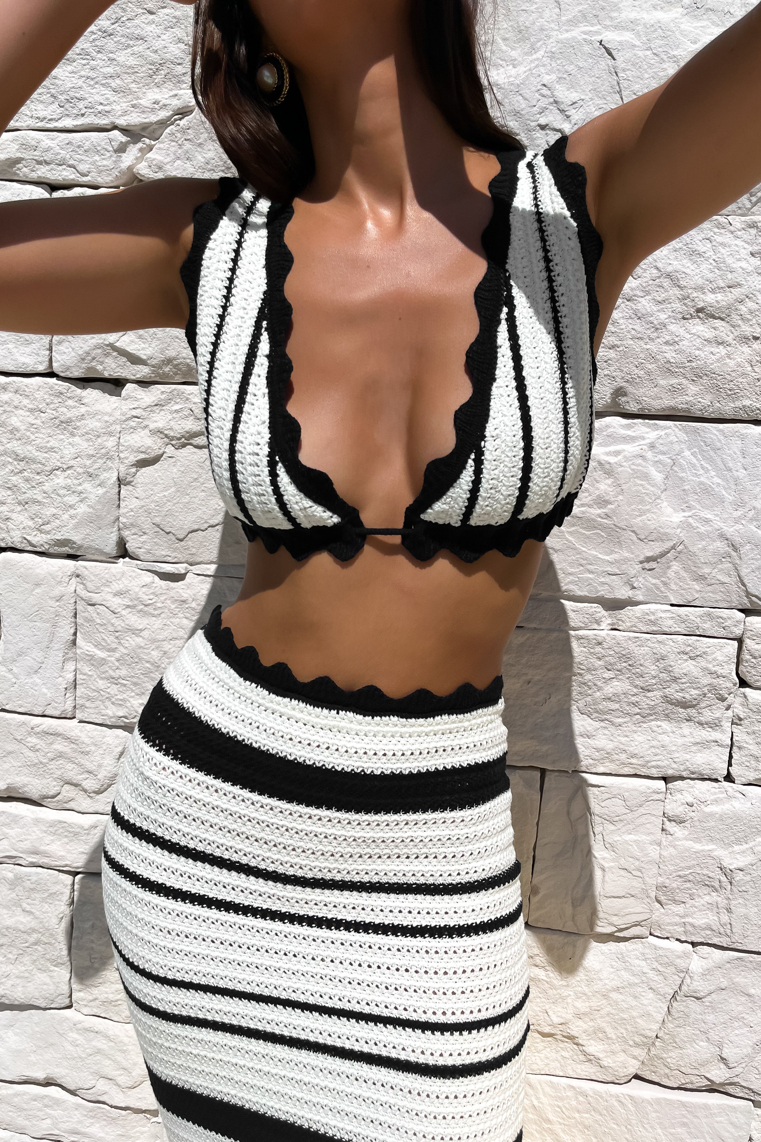 Contrast Crochet Bralette with Adjustable Straps & V Neckline | Jadia