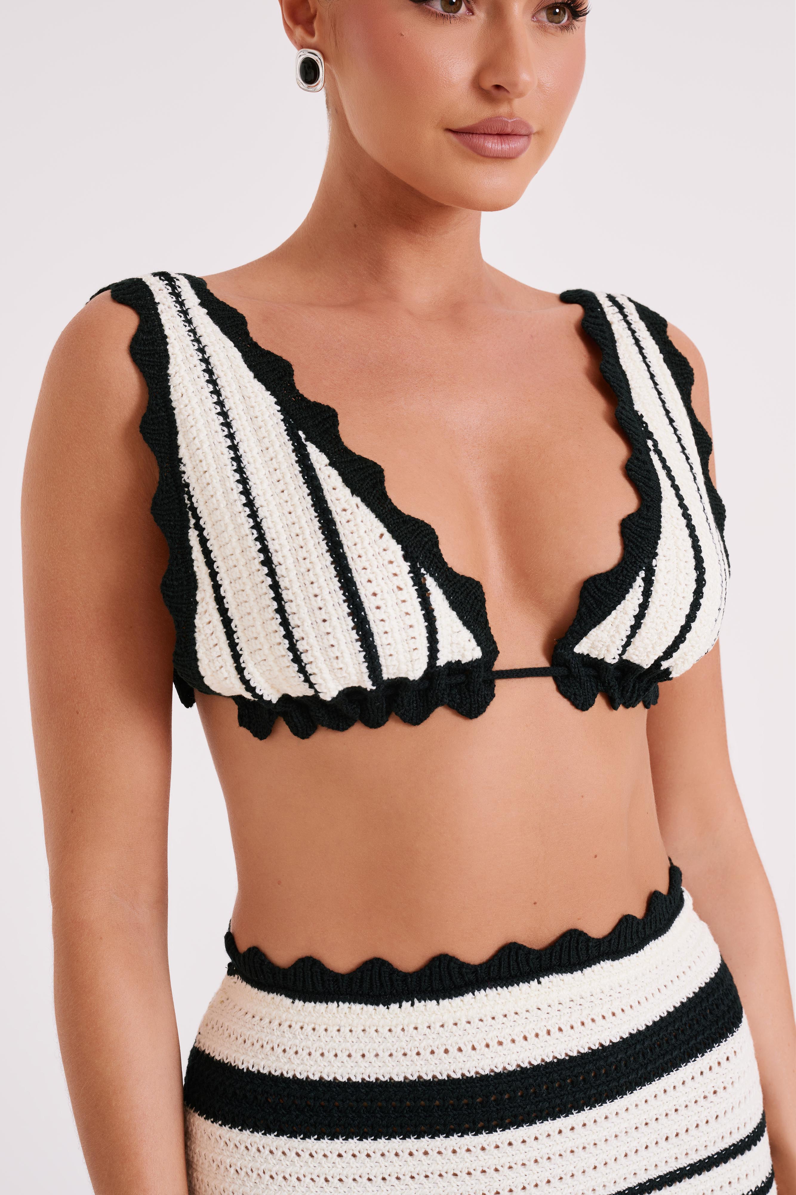 Contrast Crochet Bralette with Adjustable Straps & V Neckline | Jadia