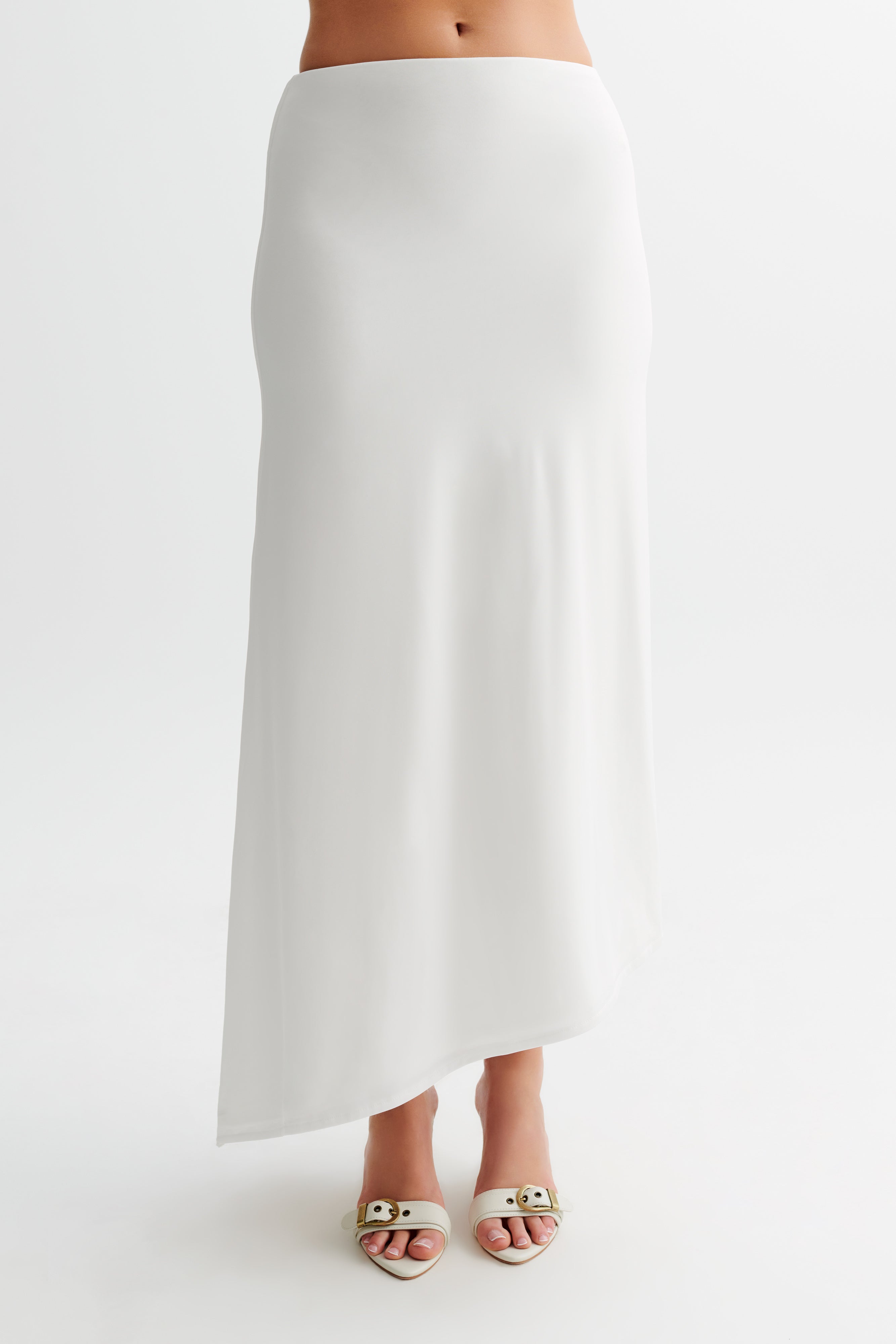 White Asymmetrical Slinky Maxi Skirt with Lined Interior | Bea