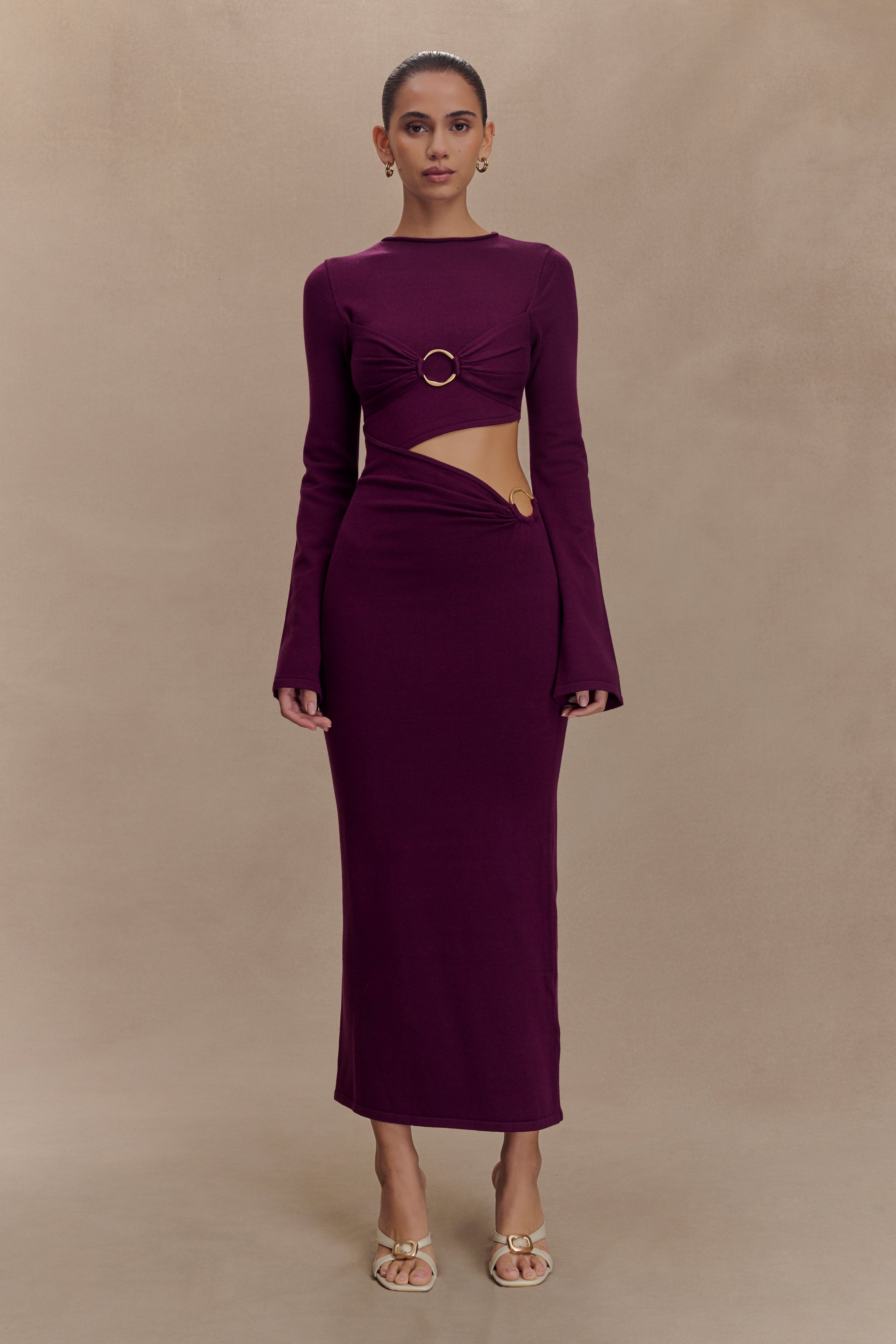 Long Sleeve Knit Midi Dress with Waist Cutout | Azariah Plum