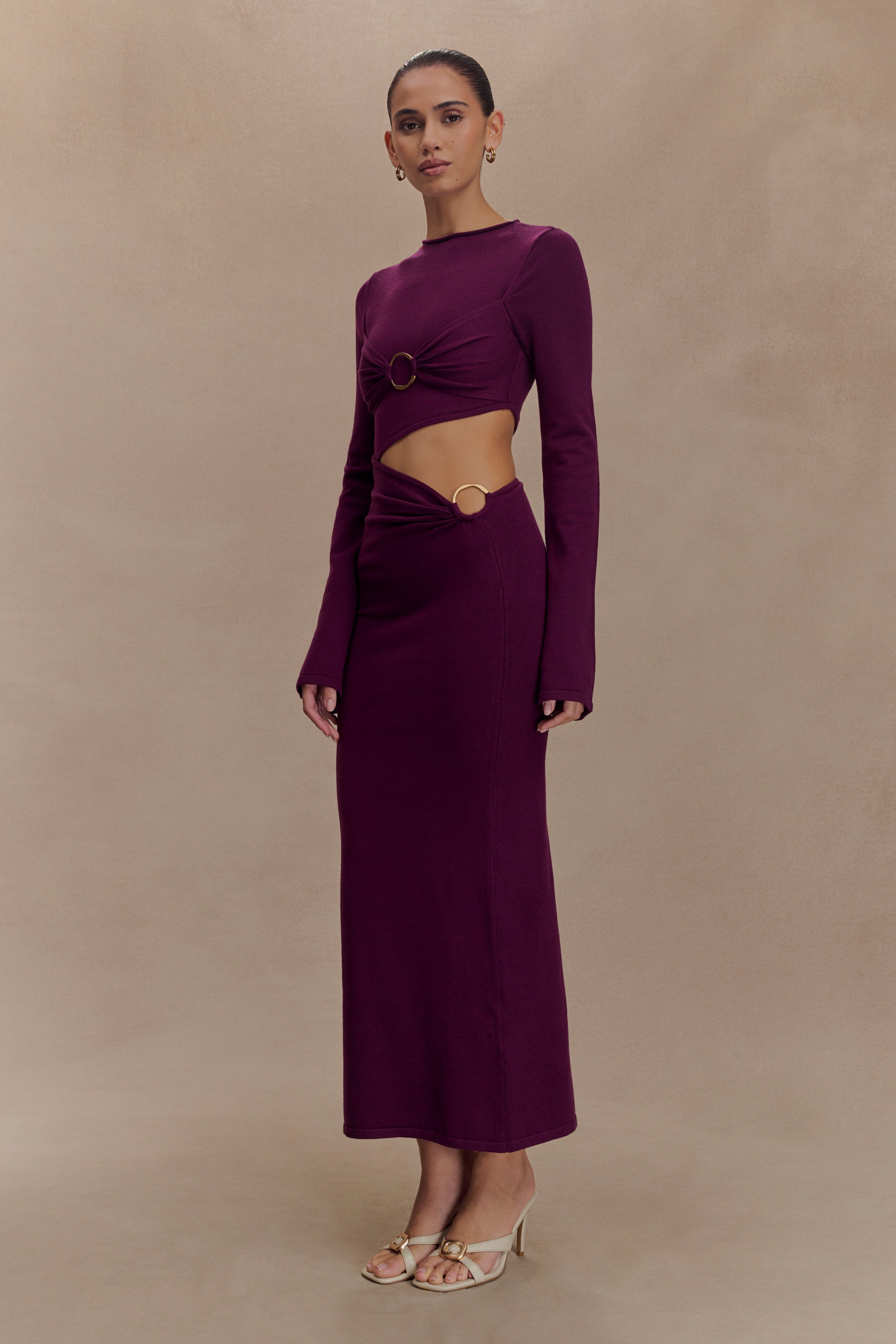 Long Sleeve Knit Midi Dress with Waist Cutout | Azariah Plum