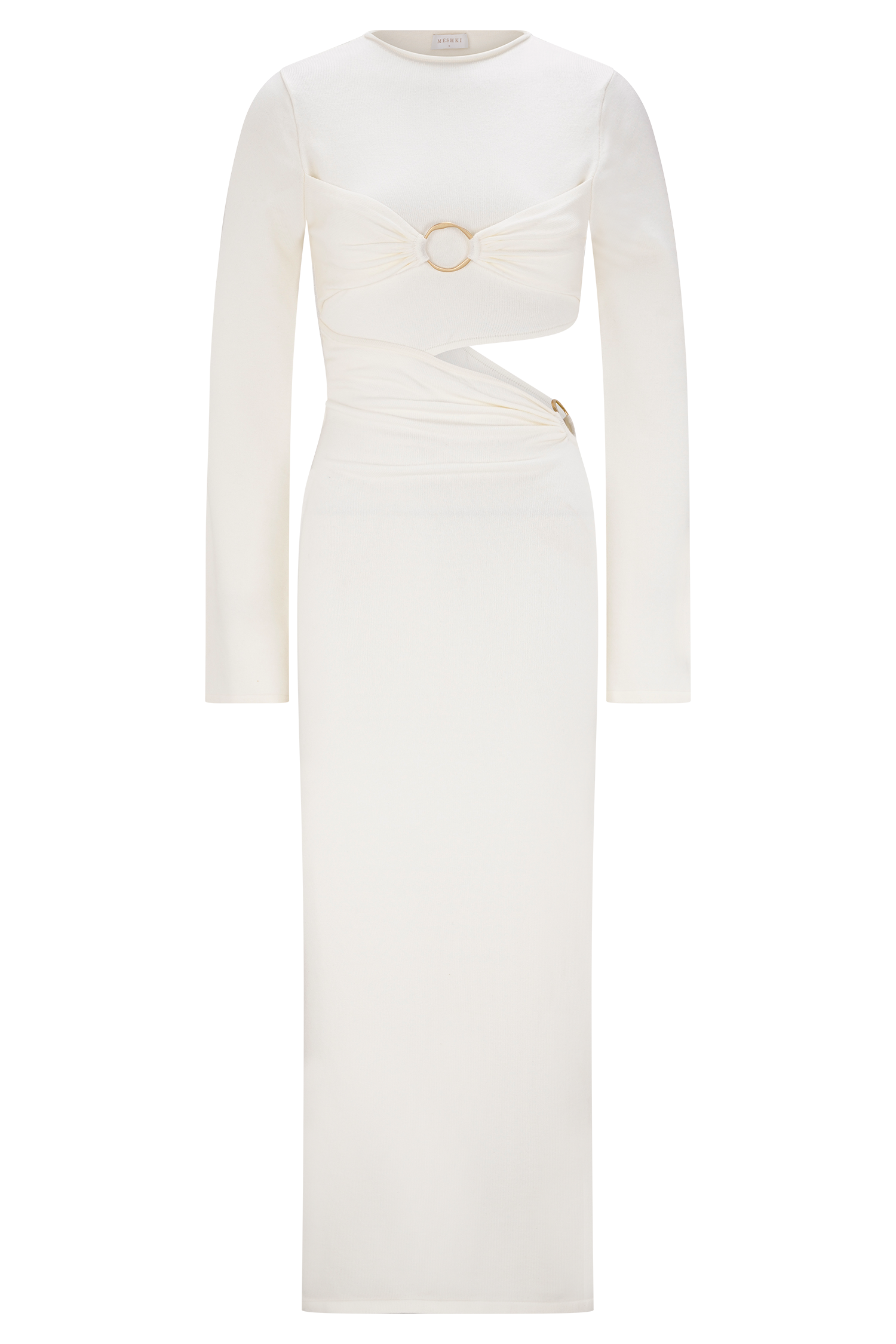 Long Sleeve Knit Midi Dress with Waist Cutout | Azariah Ivory
