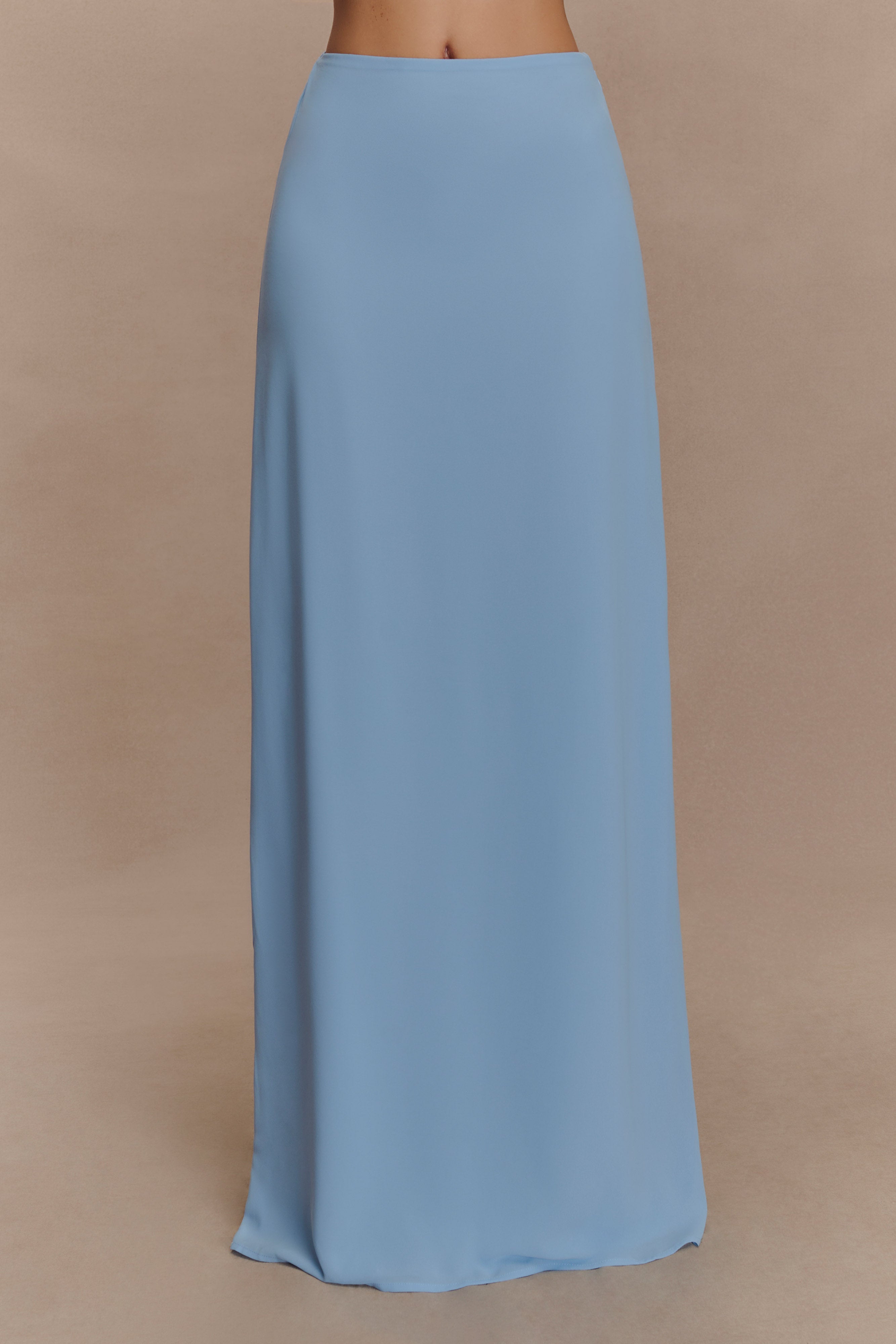Chiffon Maxi Skirt with Cowl Back & High Waist | Katalina Sky Blue