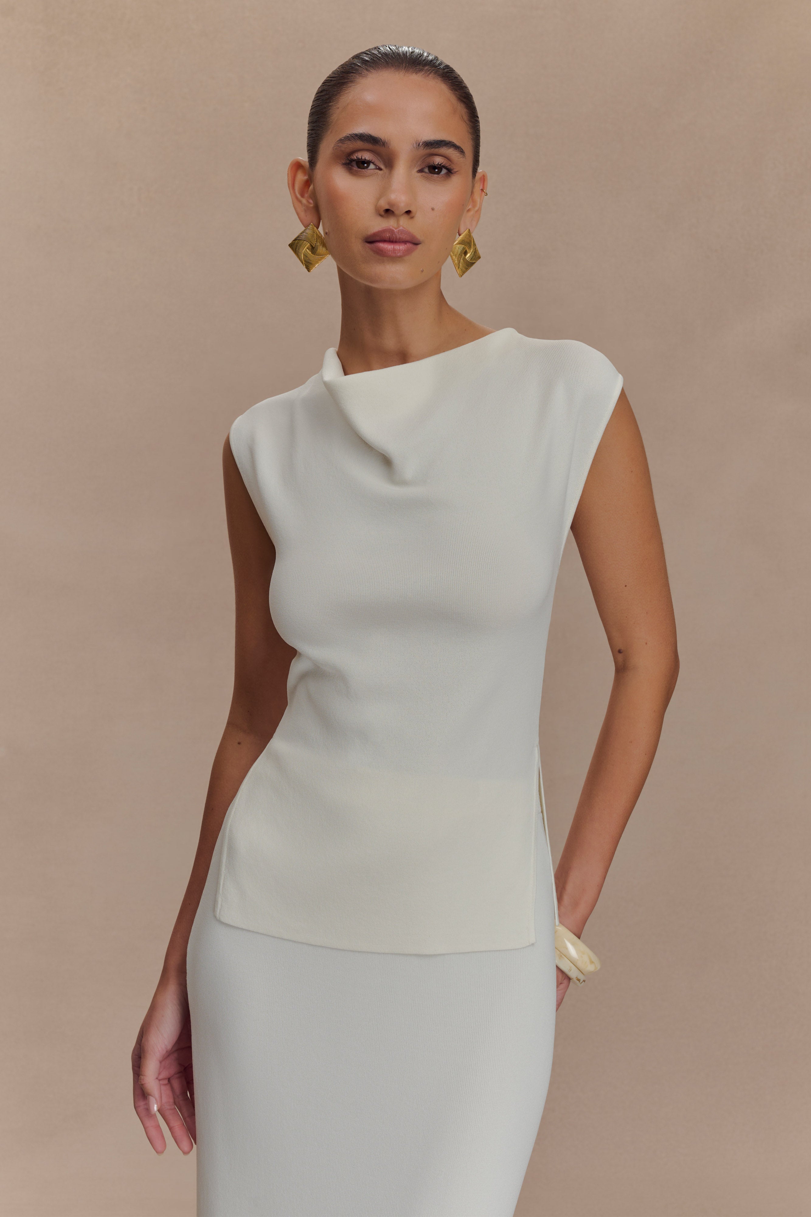 Cowl Neck Knit Top for Women - Sleeveless & Lightweight | Francisca