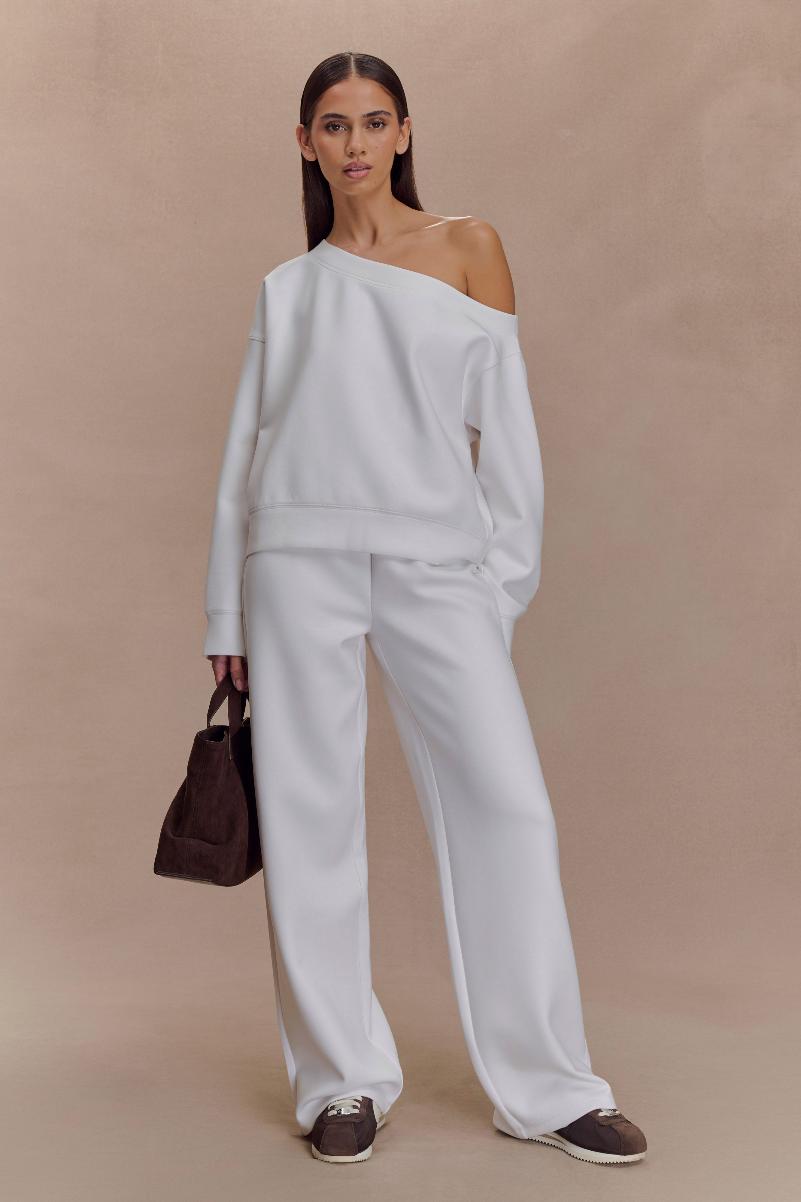 High Waisted Straight Leg Joggers - Ivory | August