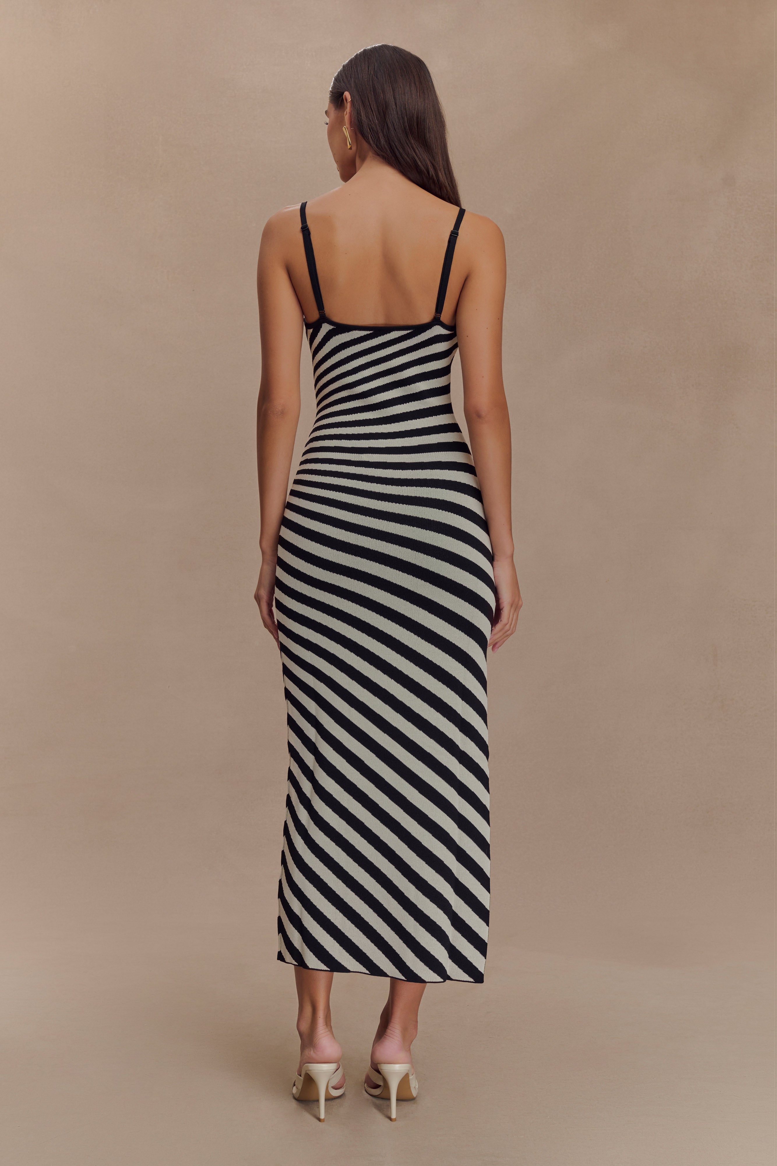 Striped Knit Midi Dress with Adjustable Straps | Raven