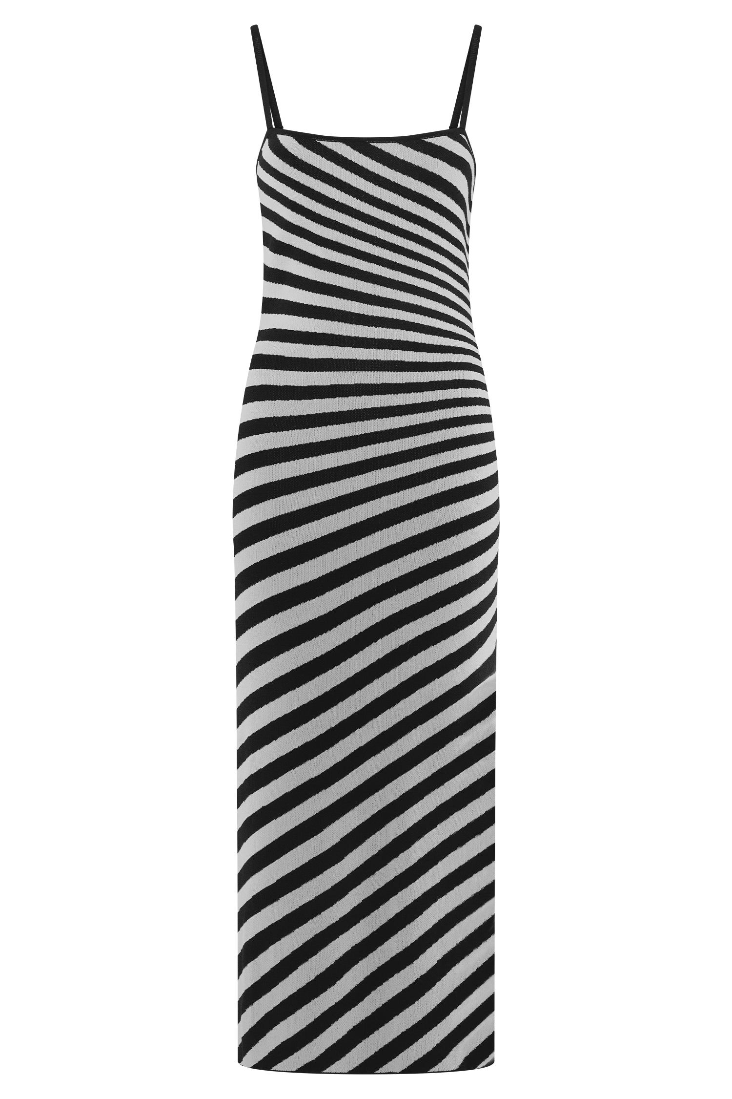 Striped Knit Midi Dress with Adjustable Straps | Raven