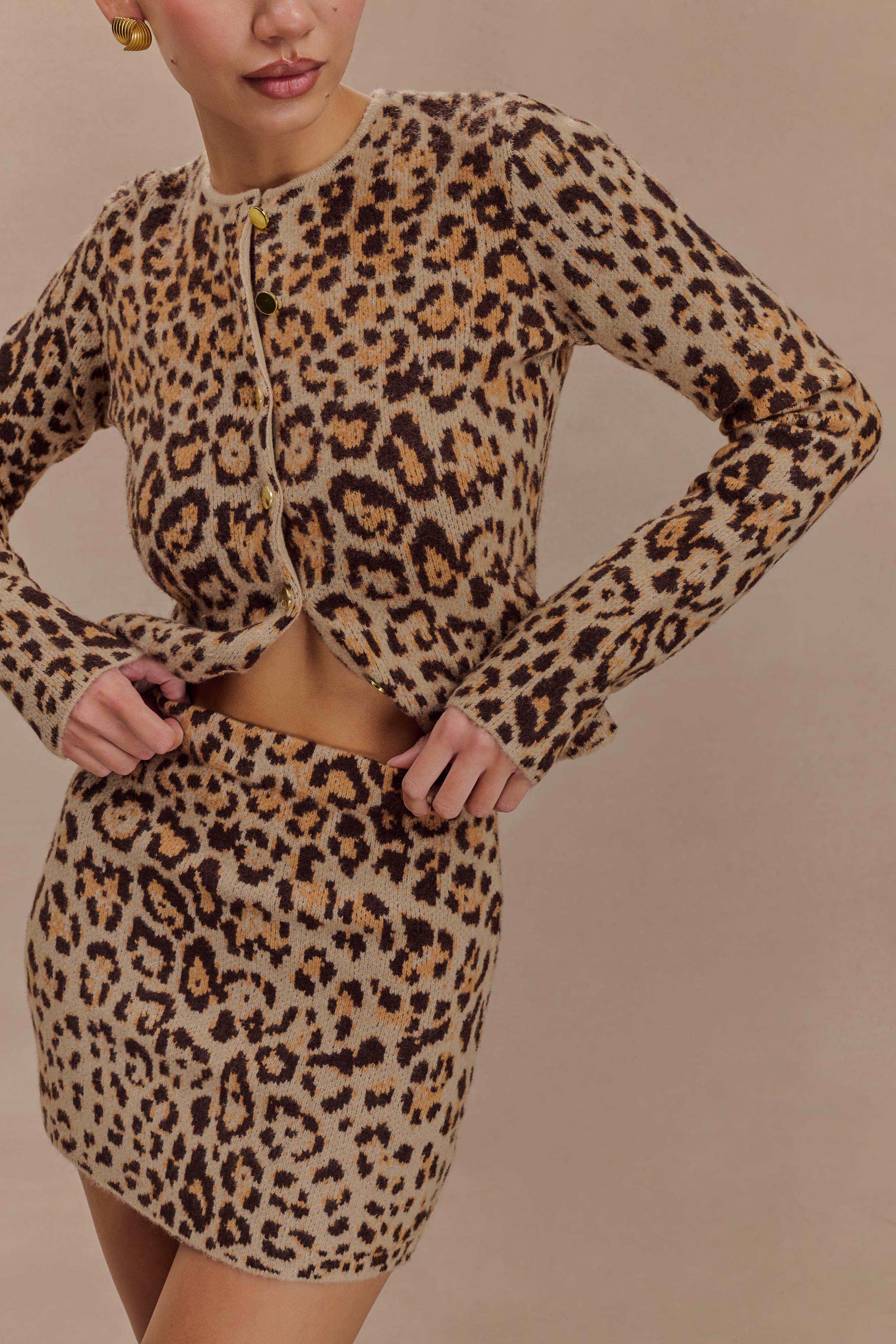 Leopard Print Knit Cardigan with Front Buttons | Marissa