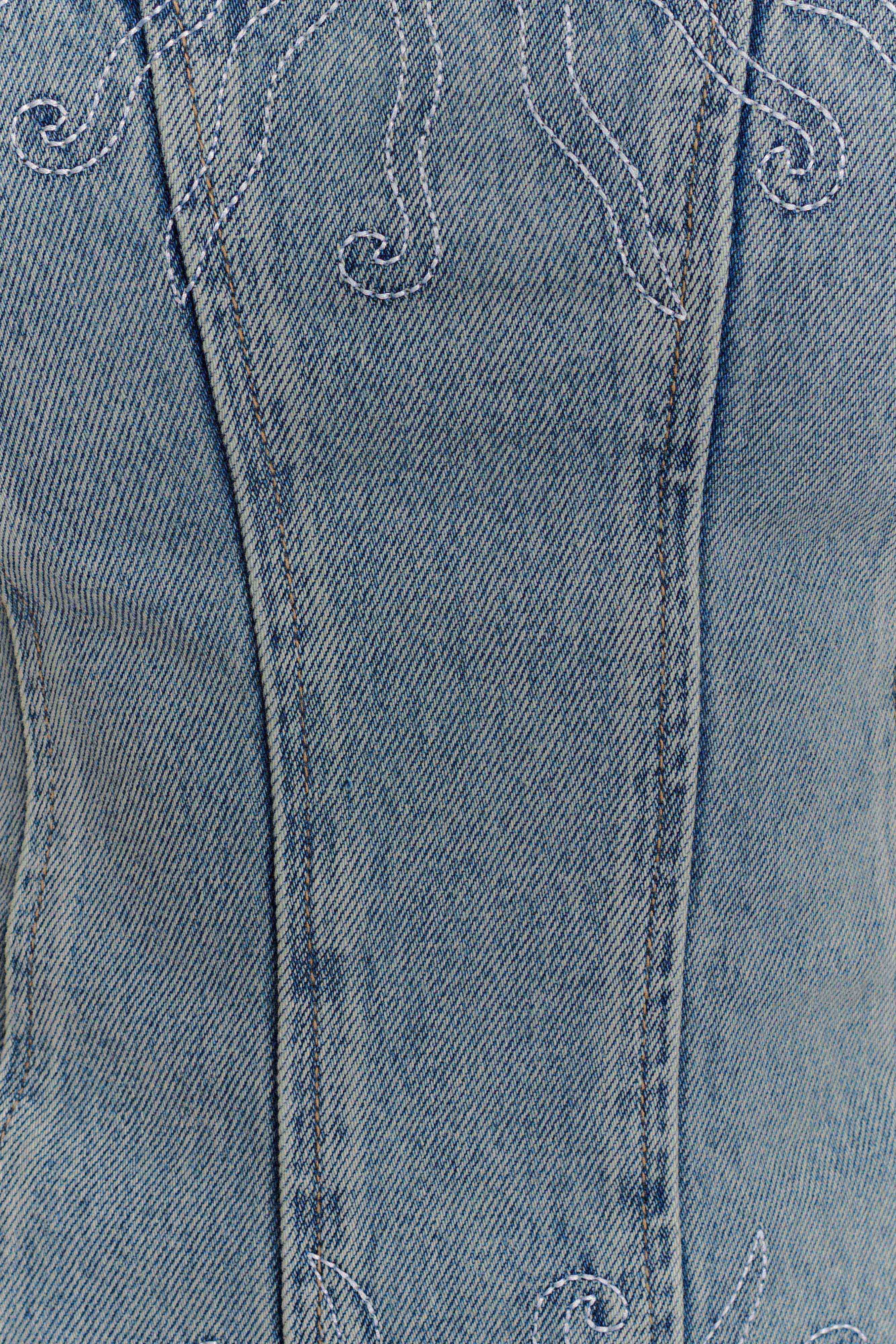 Vintage Embroidered Denim Corset | Light Strapless Design | Alessia