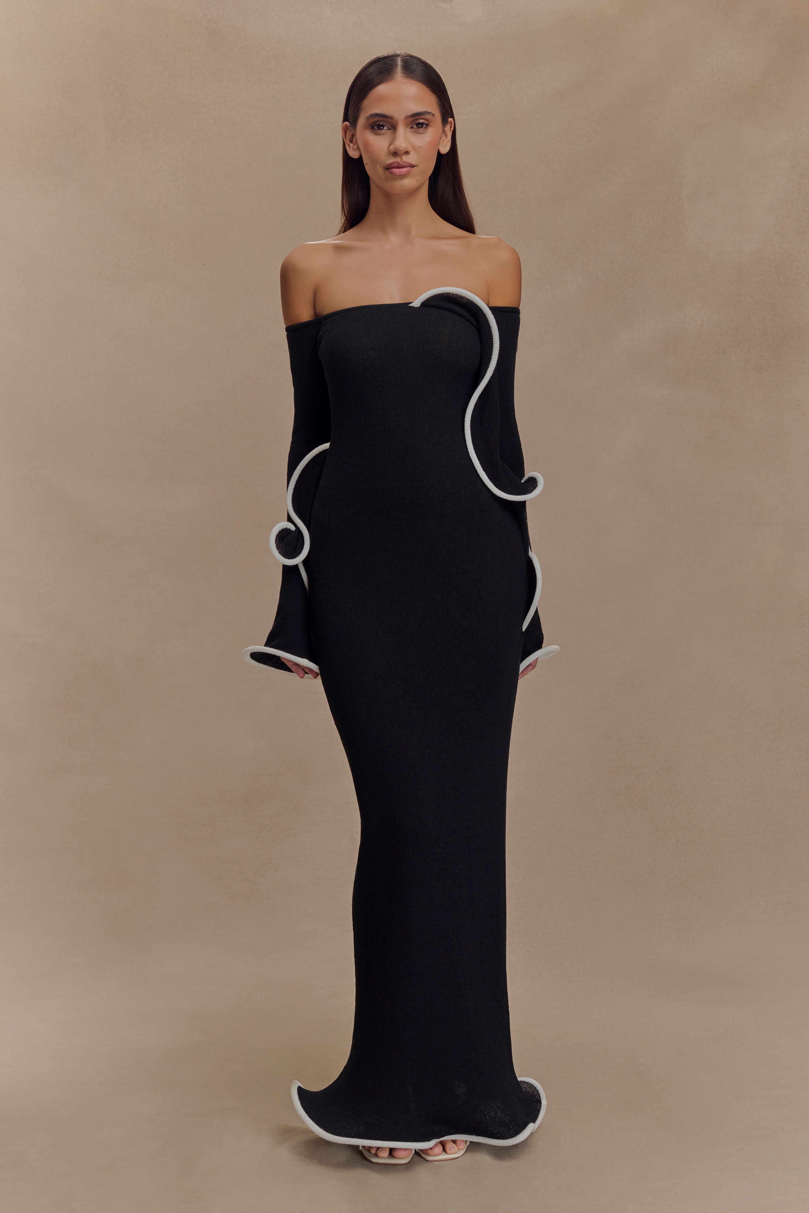 Off Shoulder Knit Maxi Dress with Bardot Neckline | Sandrine