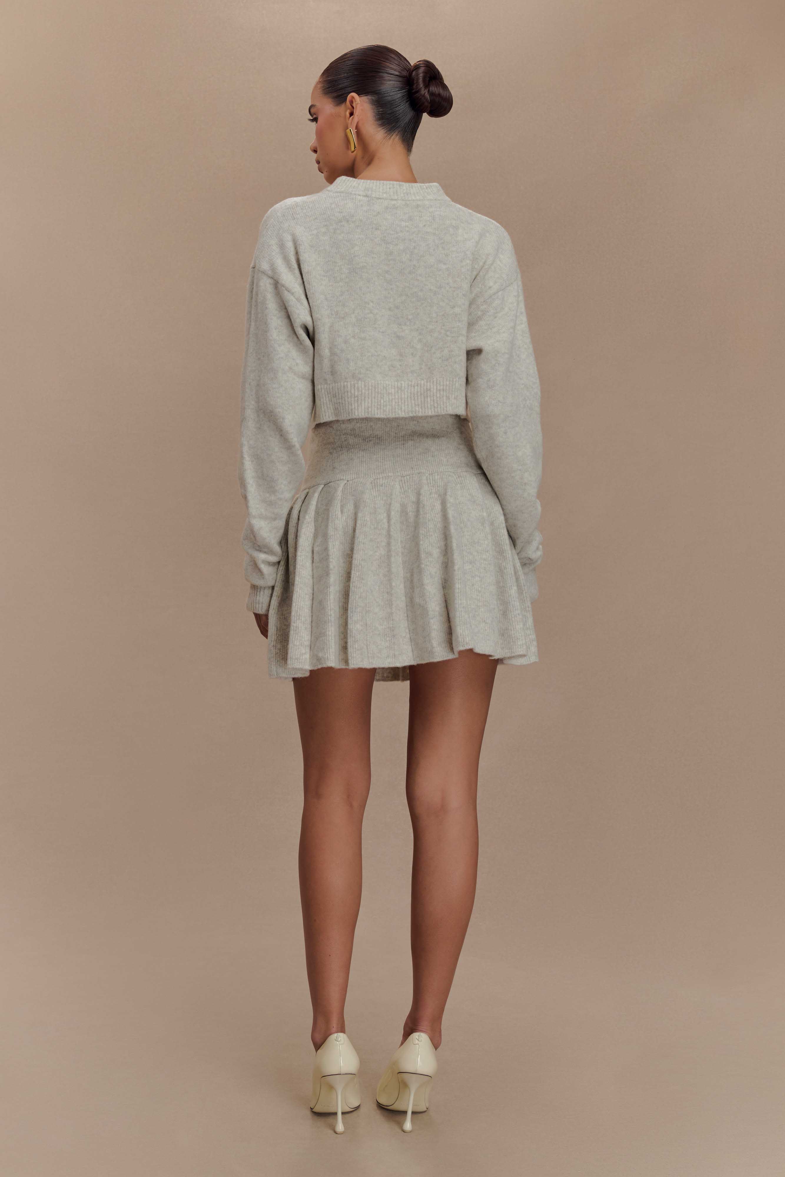 Chic Cropped Knit Cardigan with Button Front | Shelby Heather Grey