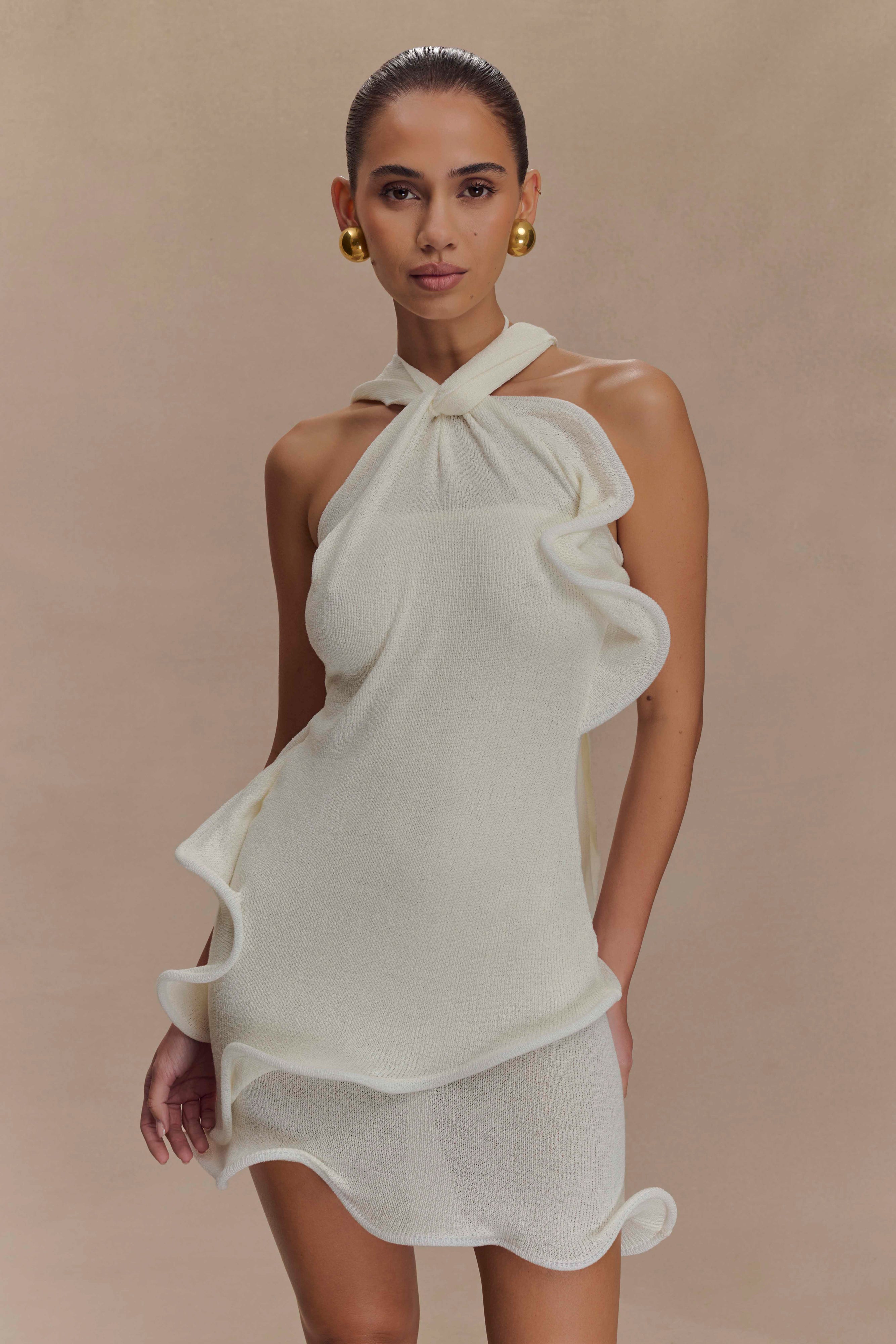 Twist Front Halter Mini Dress with Scarf Detail | Caprice