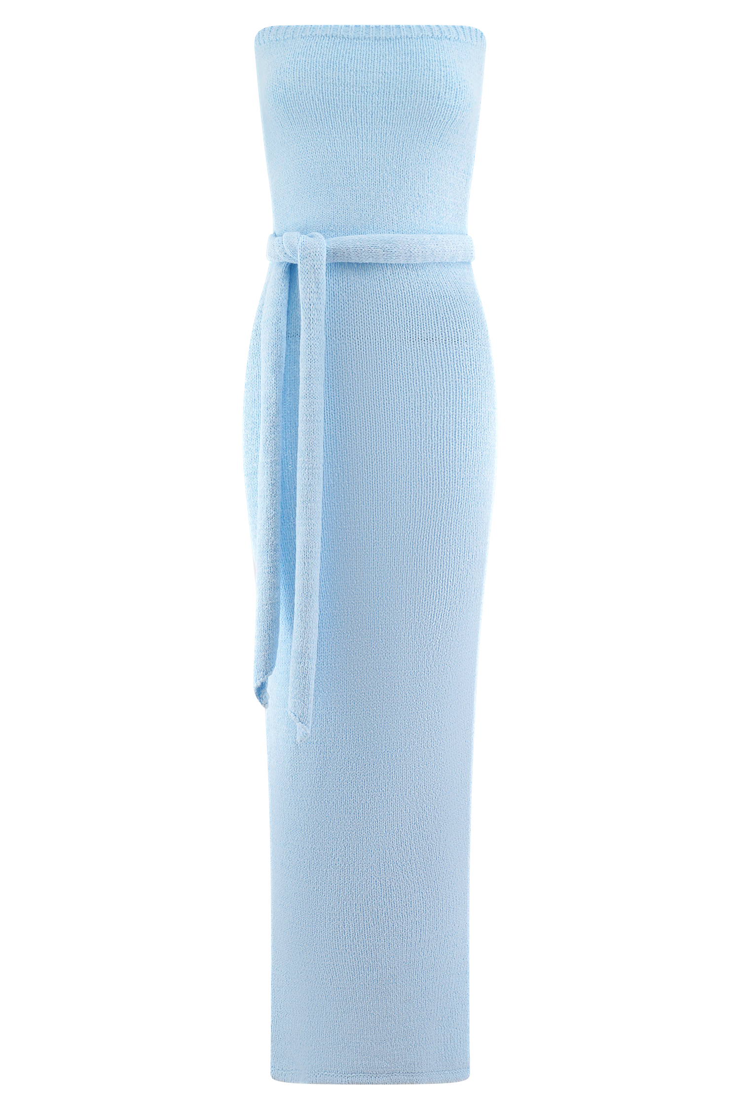 Strapless Knit Maxi Dress with Removable Scarf | Andrea - Light Blue