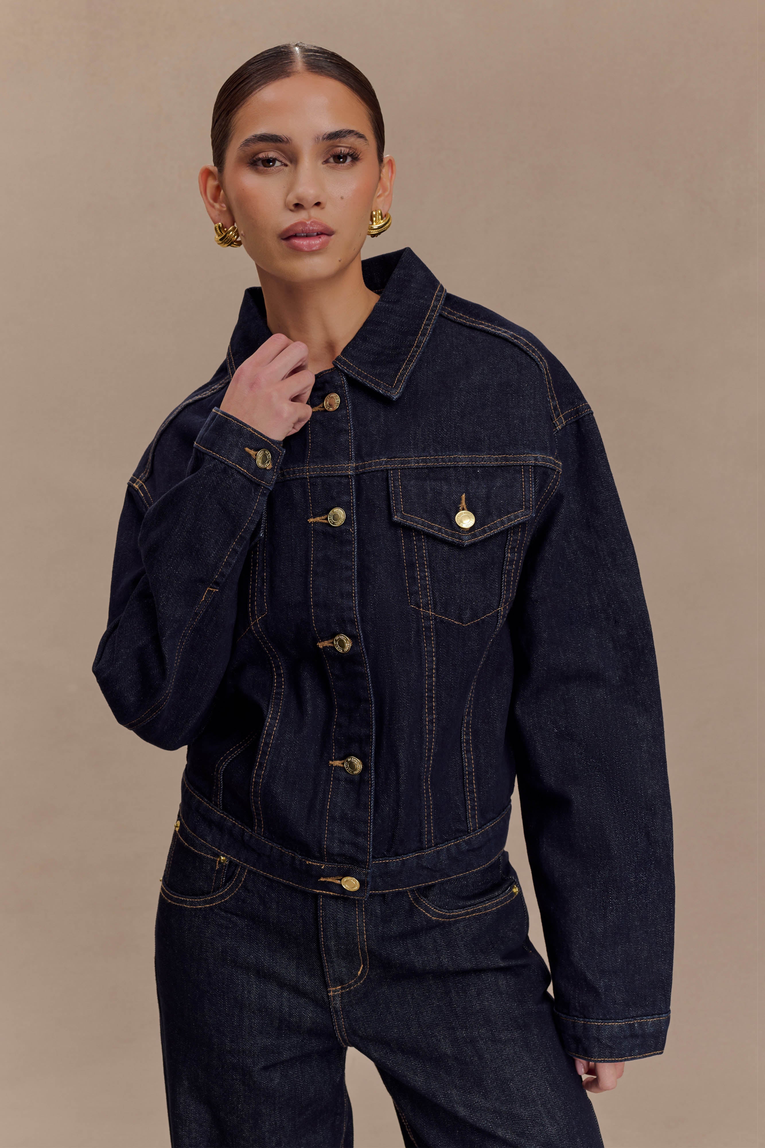 Women's Cinched Denim Jacket with Waist Definition | Kirra Washed Indigo Blue
