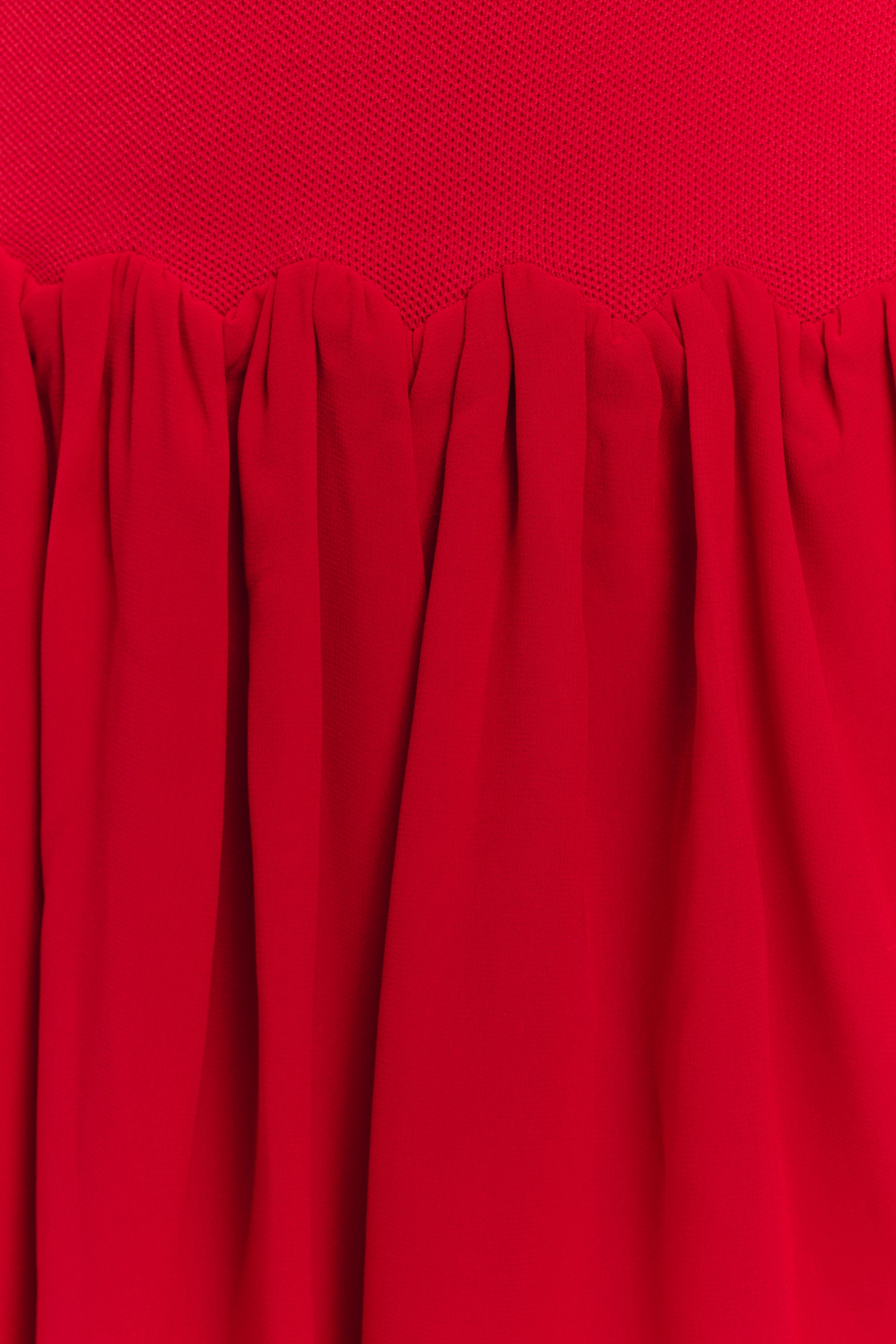 Red Knit & Chiffon Mini Dress with Fitted Bodice | Ashleigh