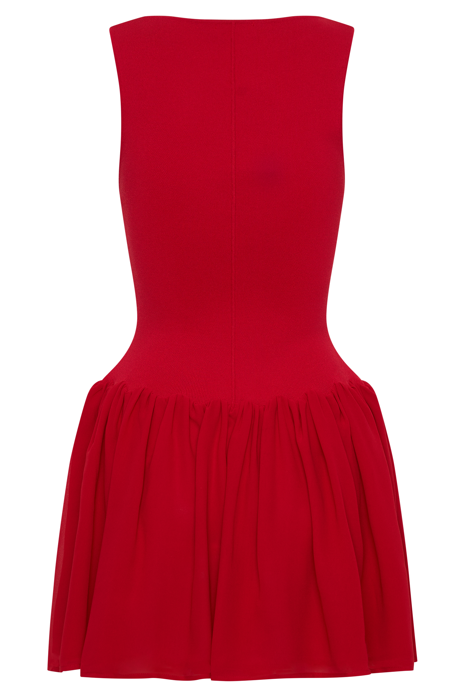 Red Knit & Chiffon Mini Dress with Fitted Bodice | Ashleigh