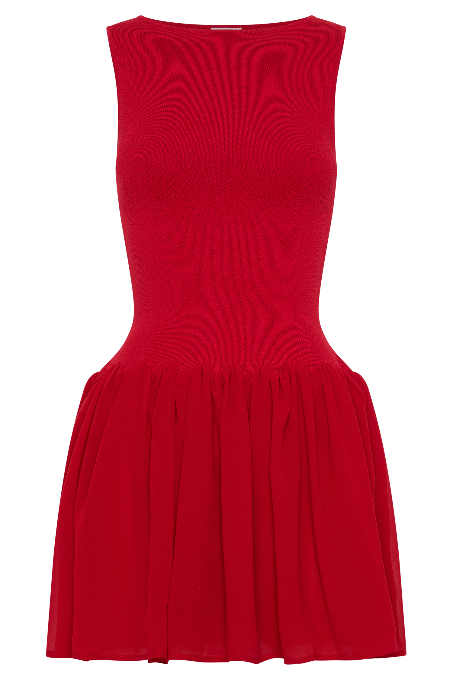Red Knit & Chiffon Mini Dress with Fitted Bodice | Ashleigh