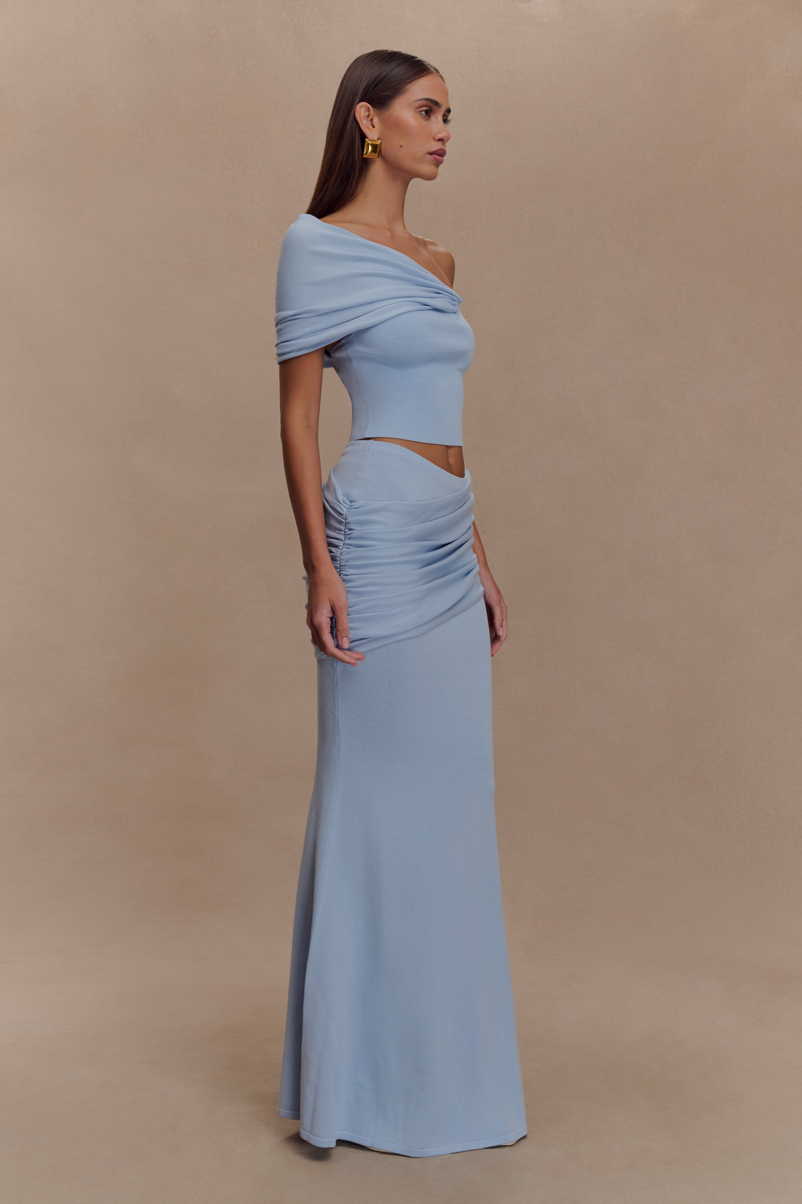 Off-the-Shoulder Knit Top with Gathered Detail | Irene Blue