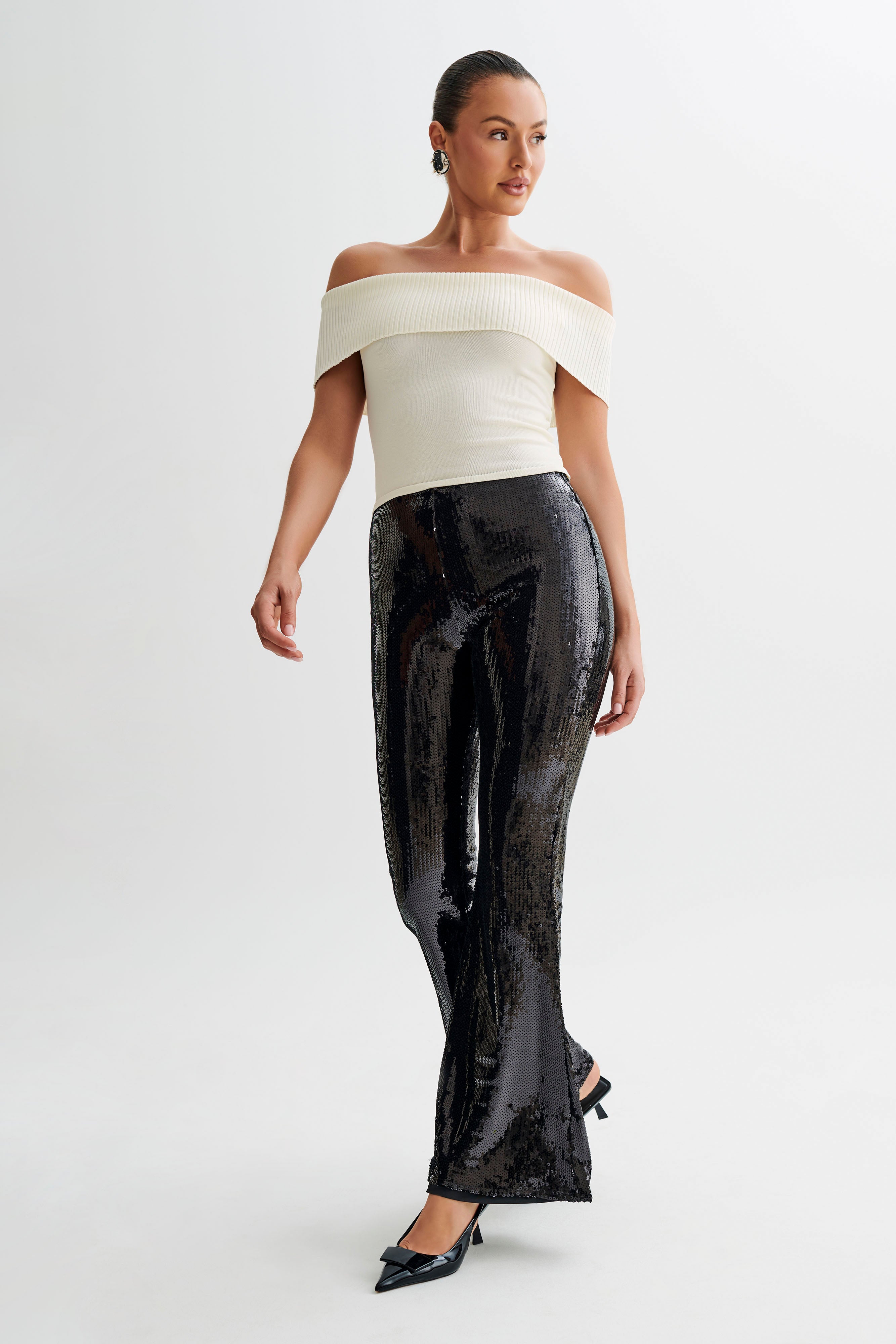Wide Leg Sequin Pants for Evening Wear | Wilma Black