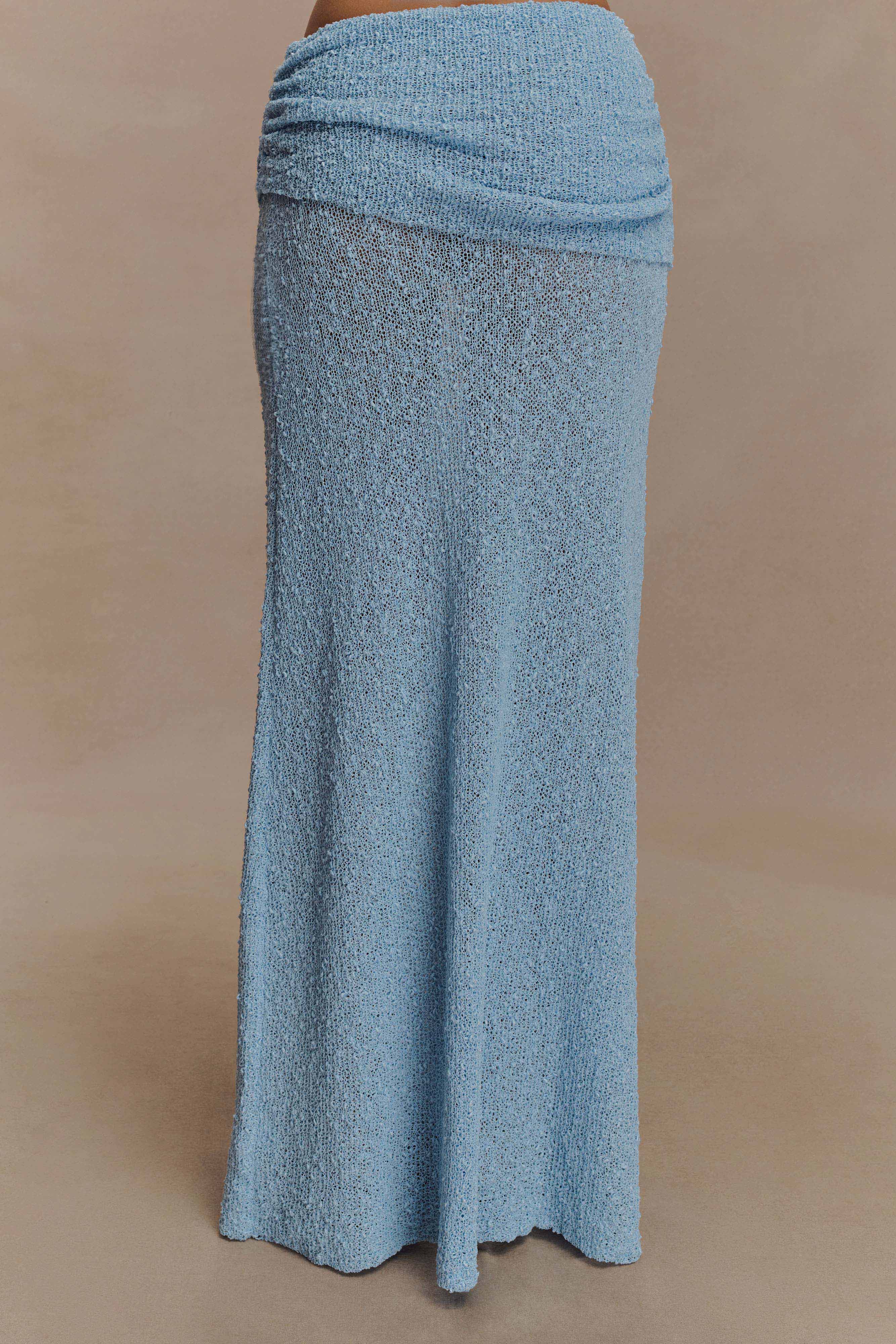 Ruched Knit Maxi Skirt with Fishtail Hem | Petra Light Blue