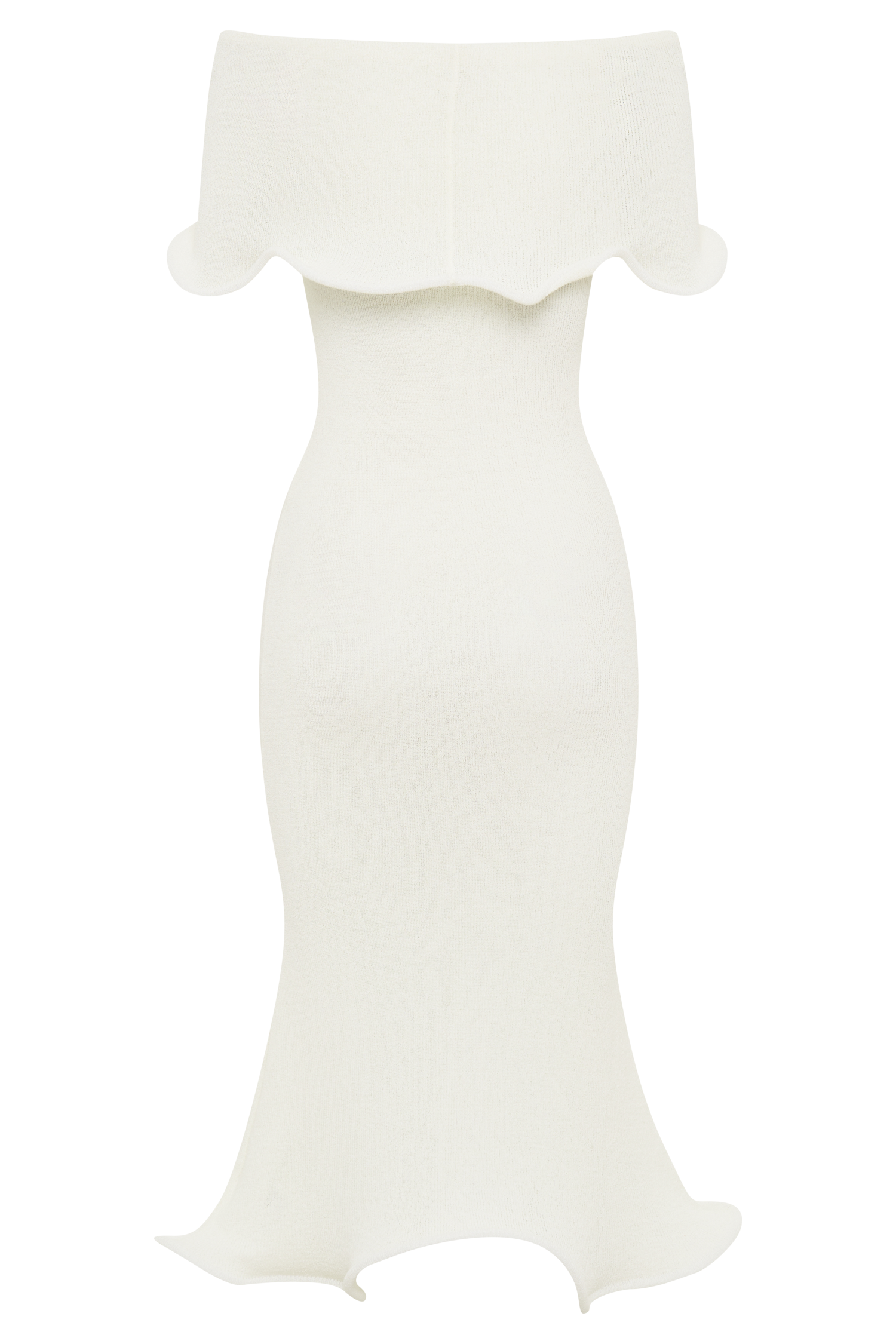 Off Shoulder Knit Midi Dress - Bodycon with Ripple Hem | Molly
