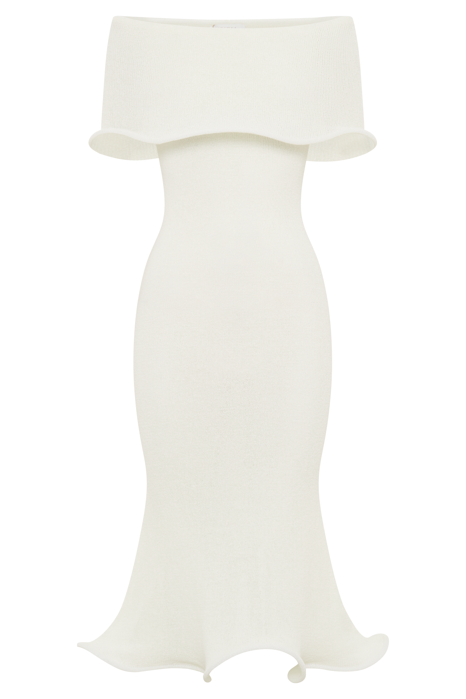 Off Shoulder Knit Midi Dress - Bodycon with Ripple Hem | Molly