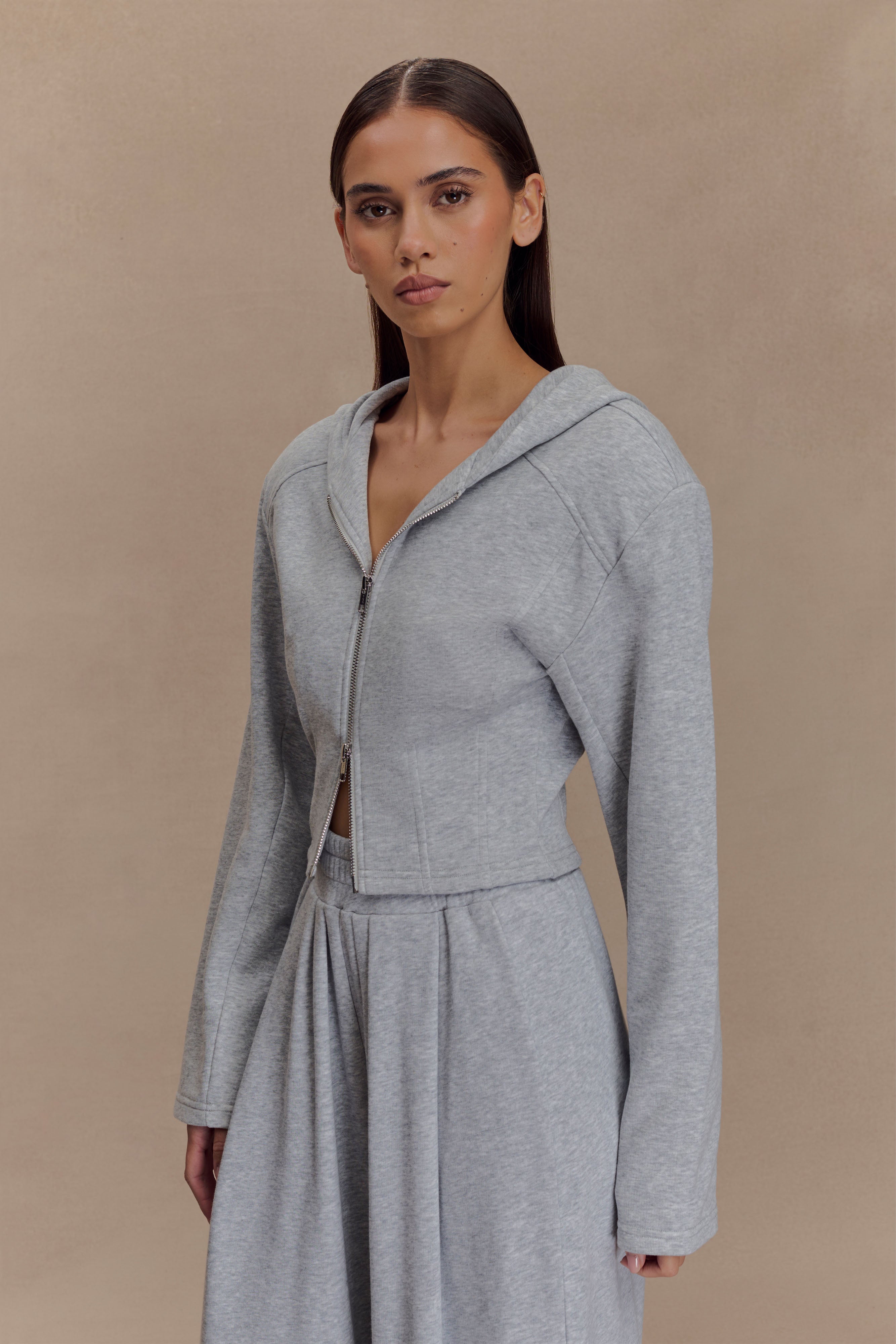 Women's Zip Up Hoodie with Cropped Fit & Structured Shoulders | Quinn