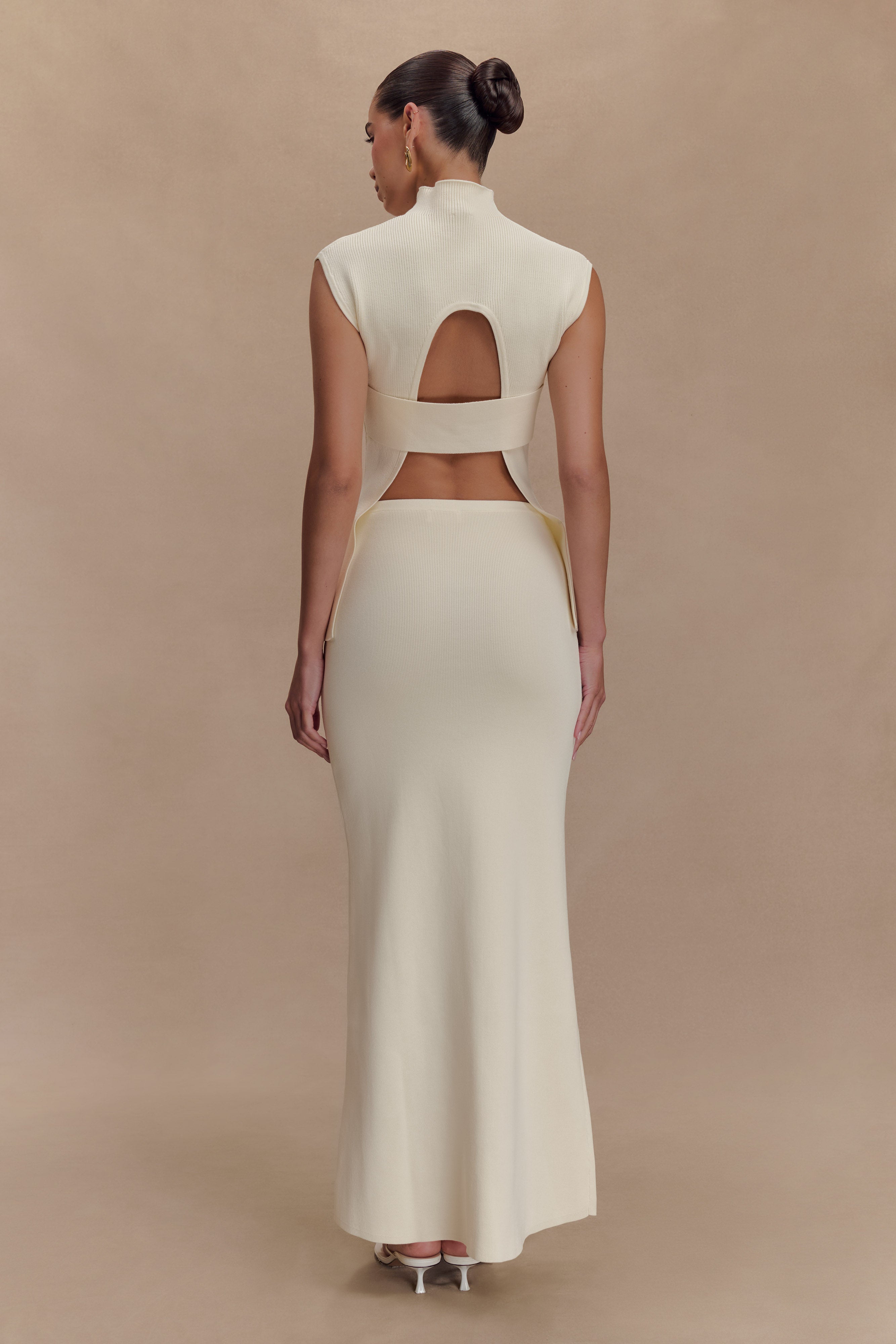 Ribbed Knit Open Back Top with Strap Detail | Maxine Ivory