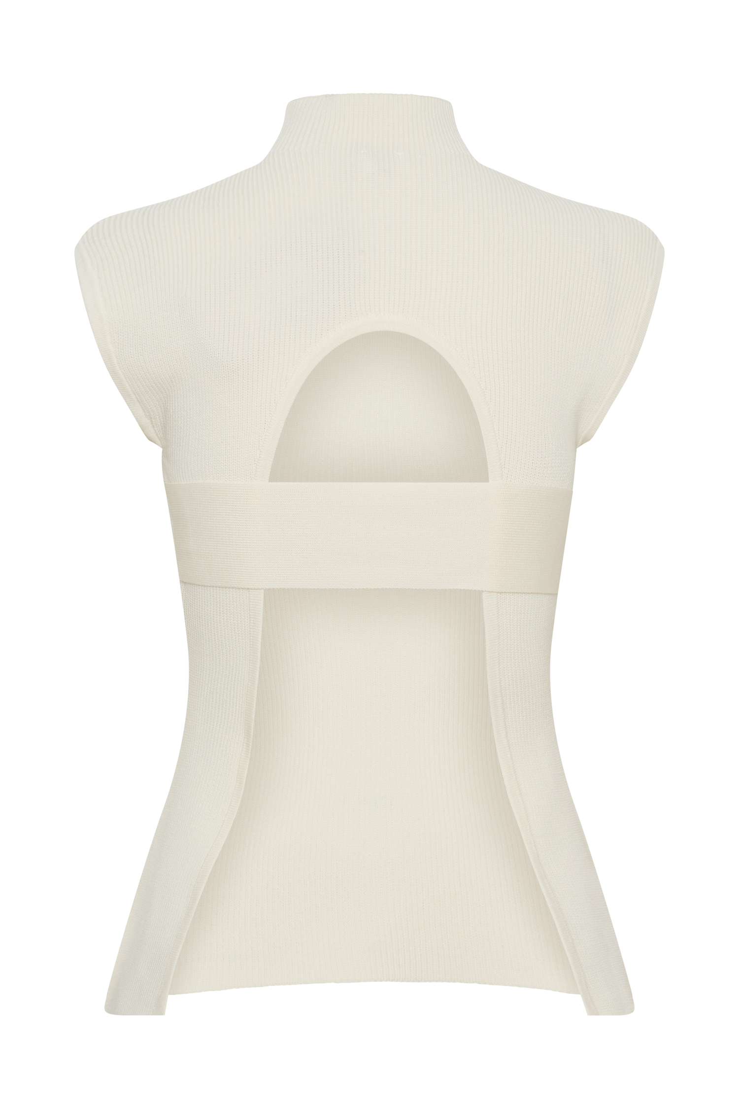 Ribbed Knit Open Back Top with Strap Detail | Maxine Ivory