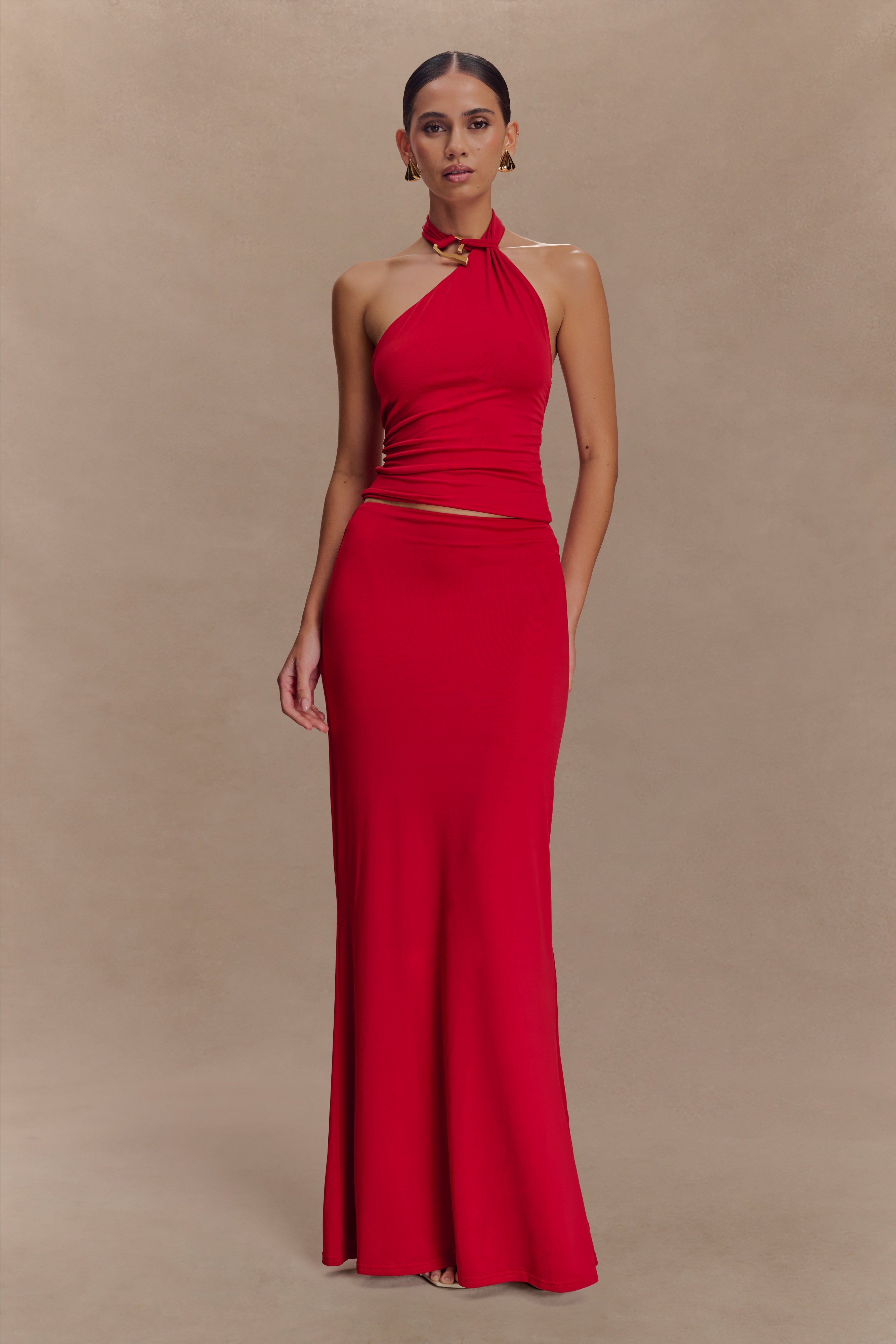 Fishtail Maxi Skirt for Evening Wear | Bruna Slinky Red
