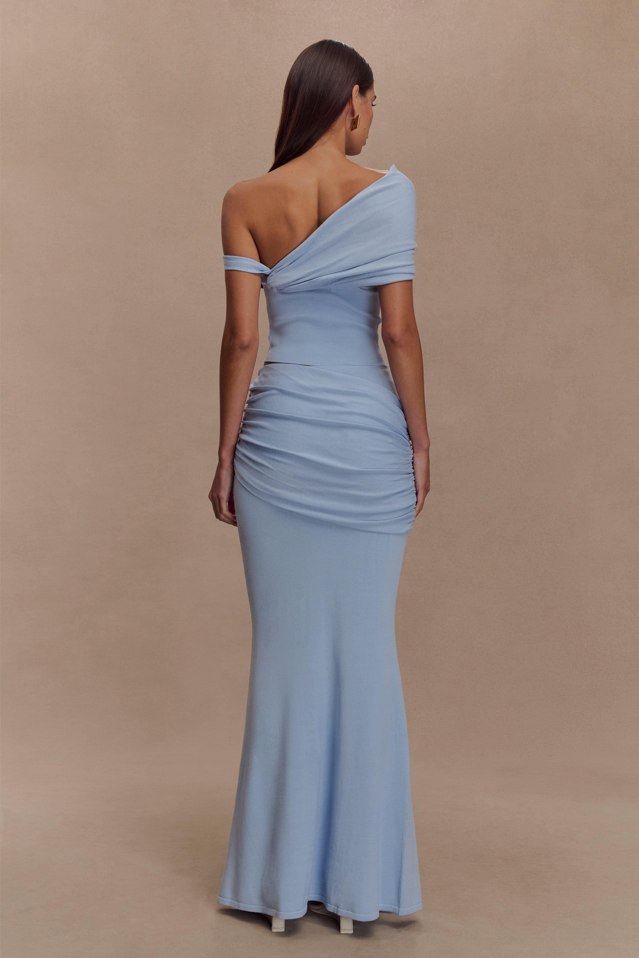 Gathered Knit Maxi Skirt - Blue | Irene
