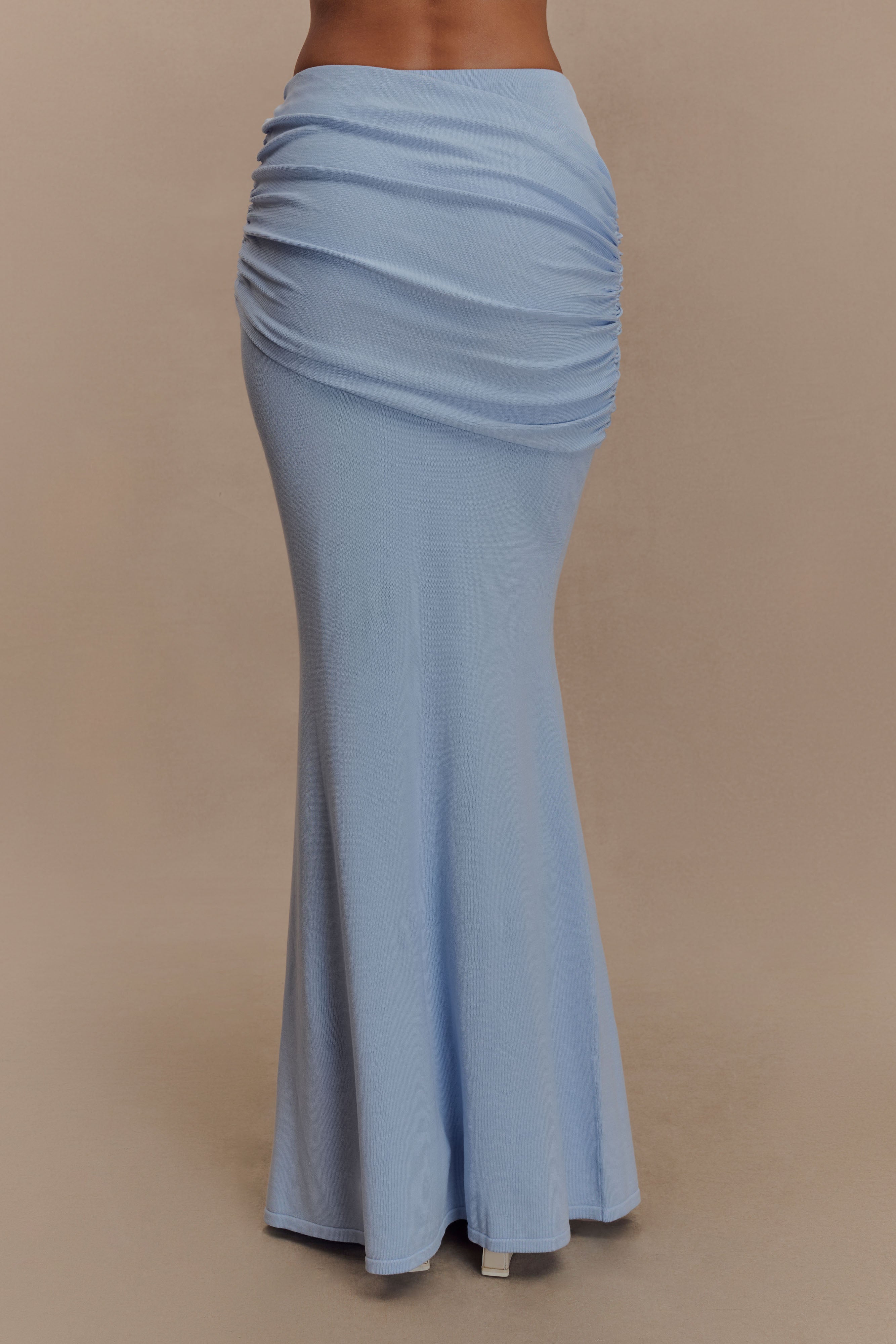Gathered Knit Maxi Skirt - Blue | Irene