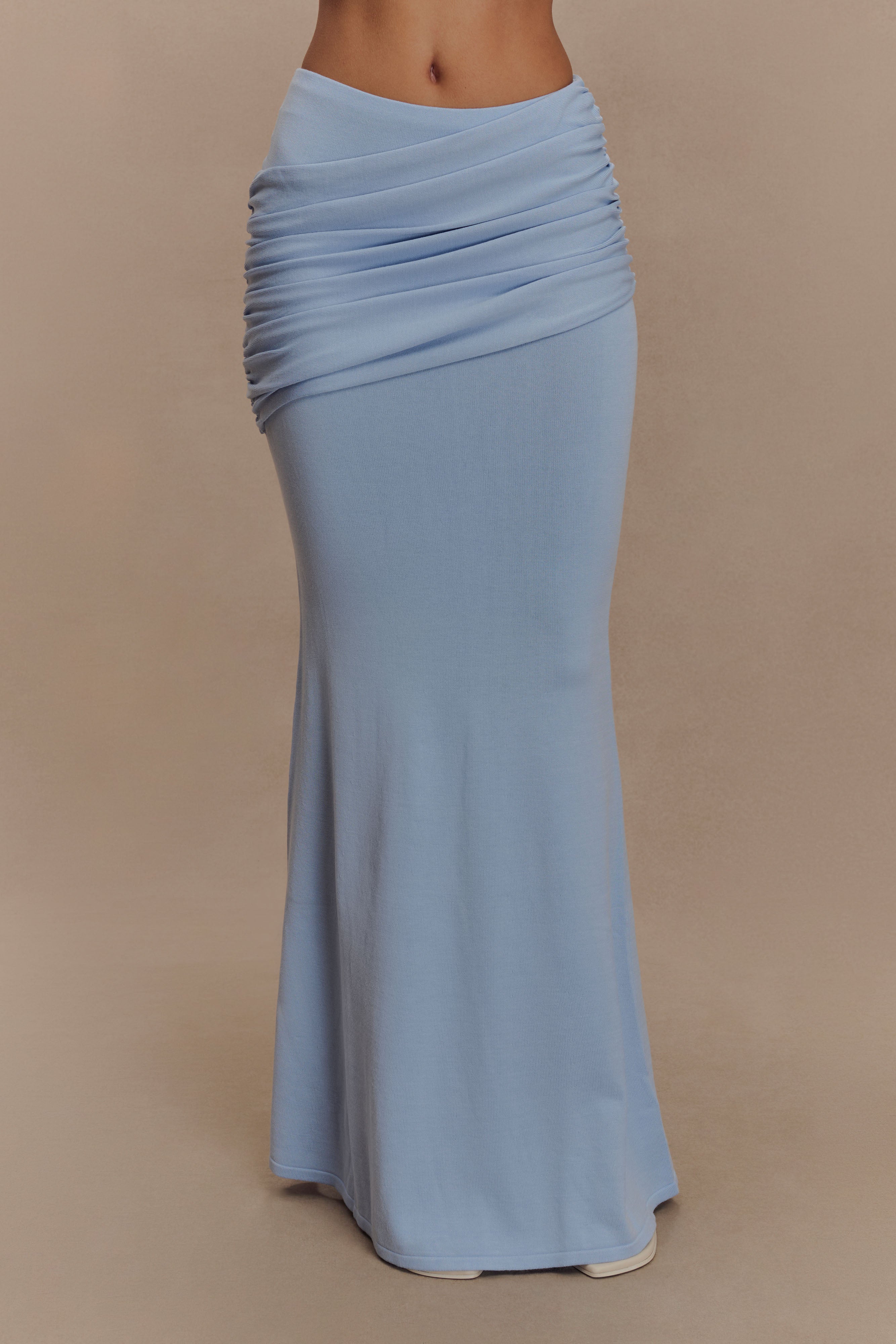 Gathered Knit Maxi Skirt - Blue | Irene