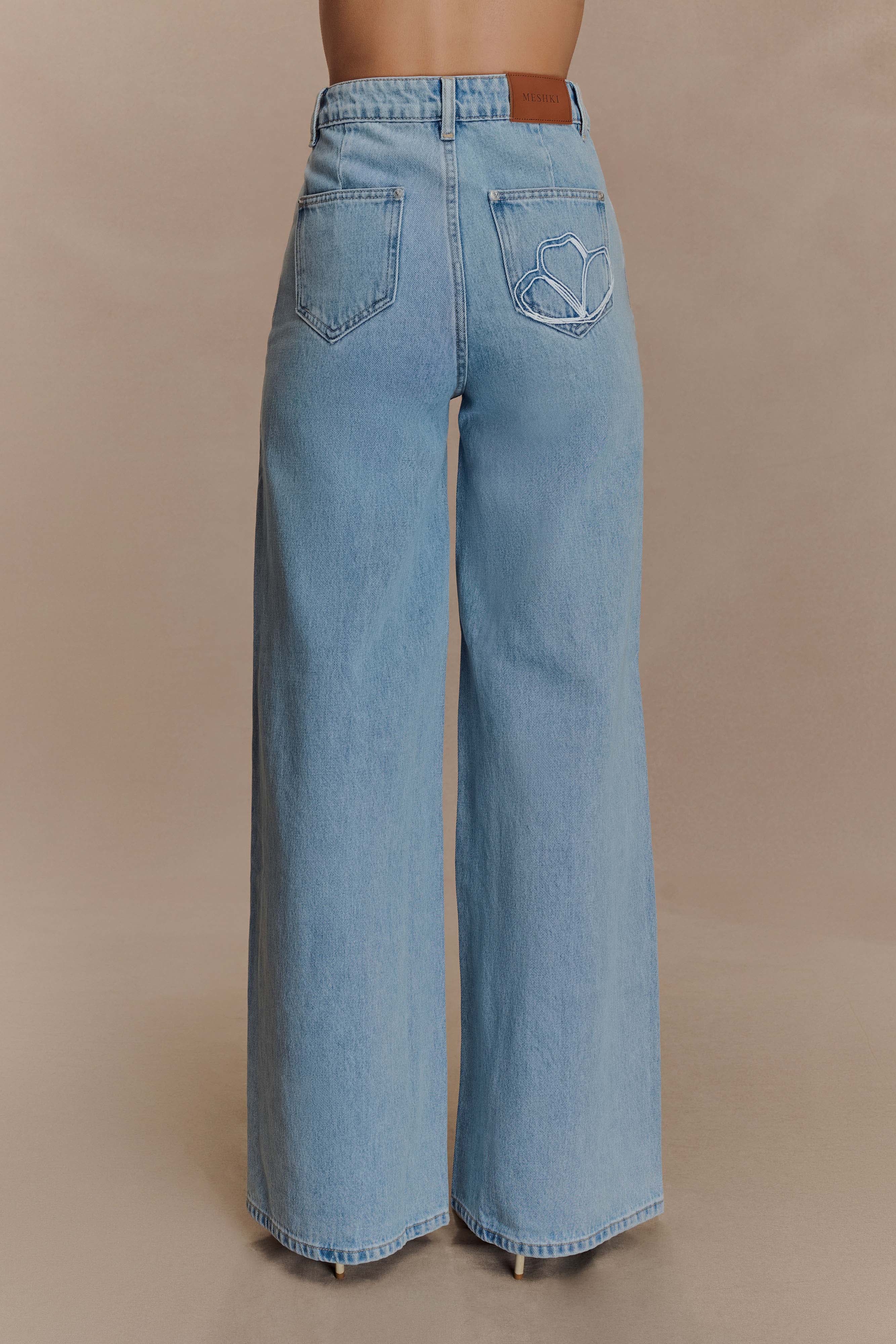 Embroidered Straight Leg Jeans for Women | Carmella Mid Blue